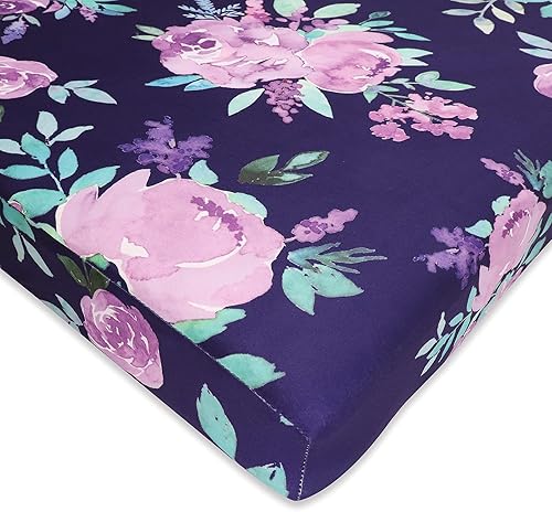 Miniatura 8 de Sábana de cuna para niña, cama de guardería de flores moradas, sábanas de flores para colchón de bebé pequeño, sábanas de cuna elásticas y suaves de