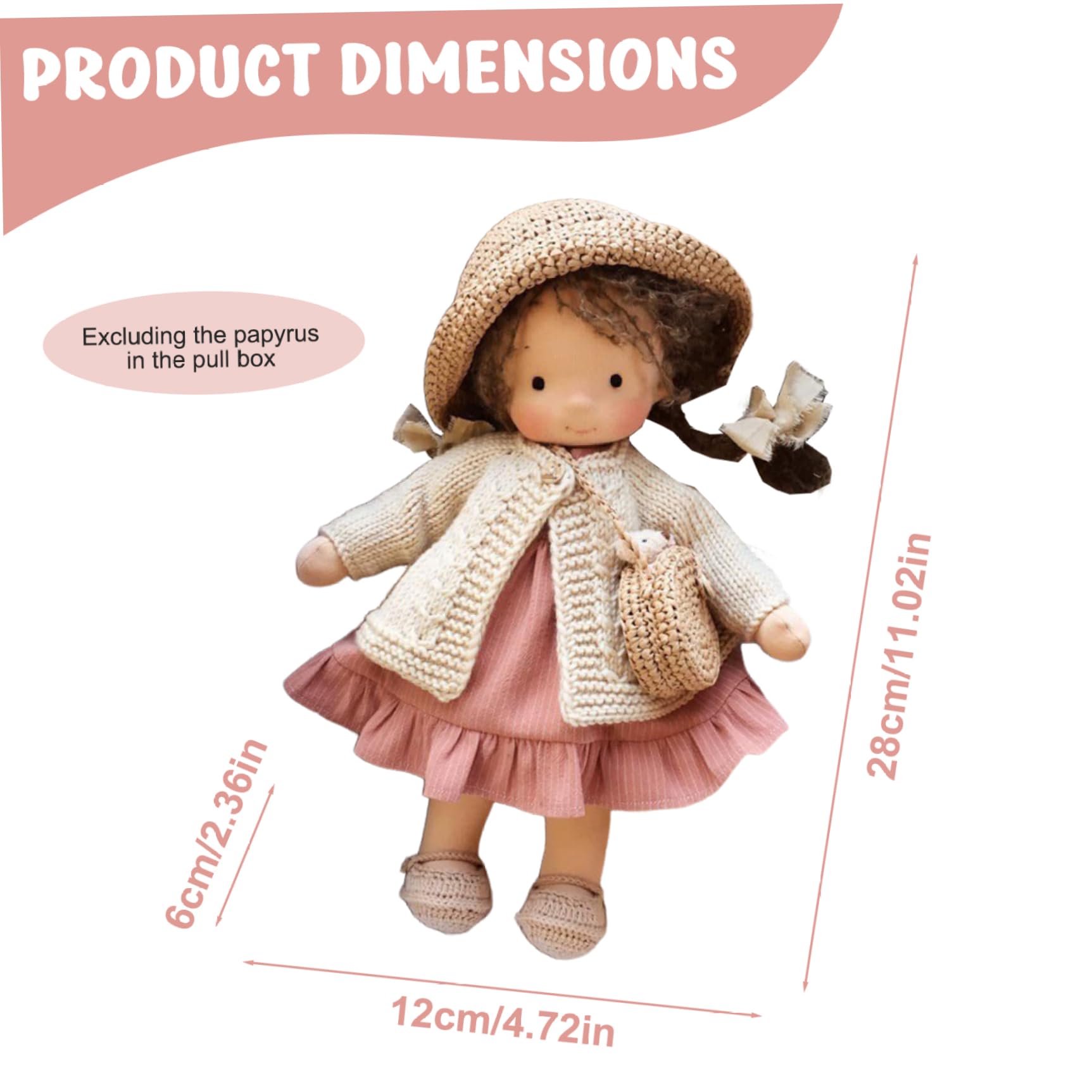 Poupée de chiffon avec boîte 11x2x5 Ragdoll avec chapeau, sac, chaussures et plus de décoration Jouets poupée en peluche mignons pour bébés et tout-petits Idéal anniversaire Noël, poupées migno