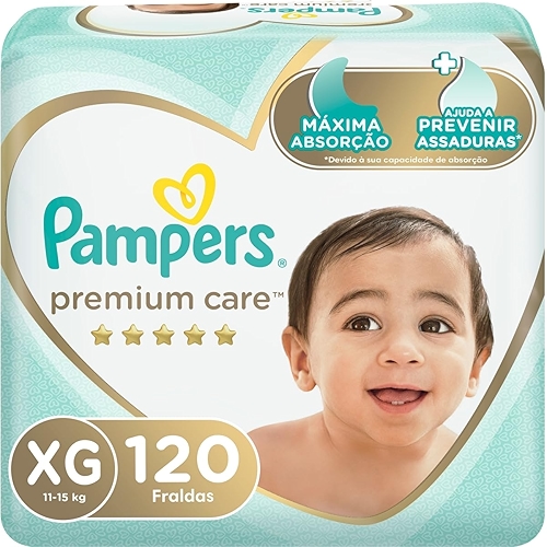 Fralda Descartável Pampers Premium Care – Tamanho XG, 120 Unidades – Proteção Suave com aj...