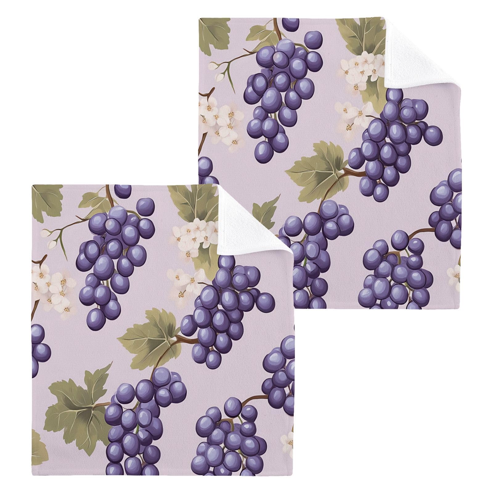 PaChyLuu 4 Pack Purple Grapes Cotton Washcloths Highly Absorbent Face Cloth Reusable Body Towels, Gentle for Sensitive Skin, 12 x 12 Inch