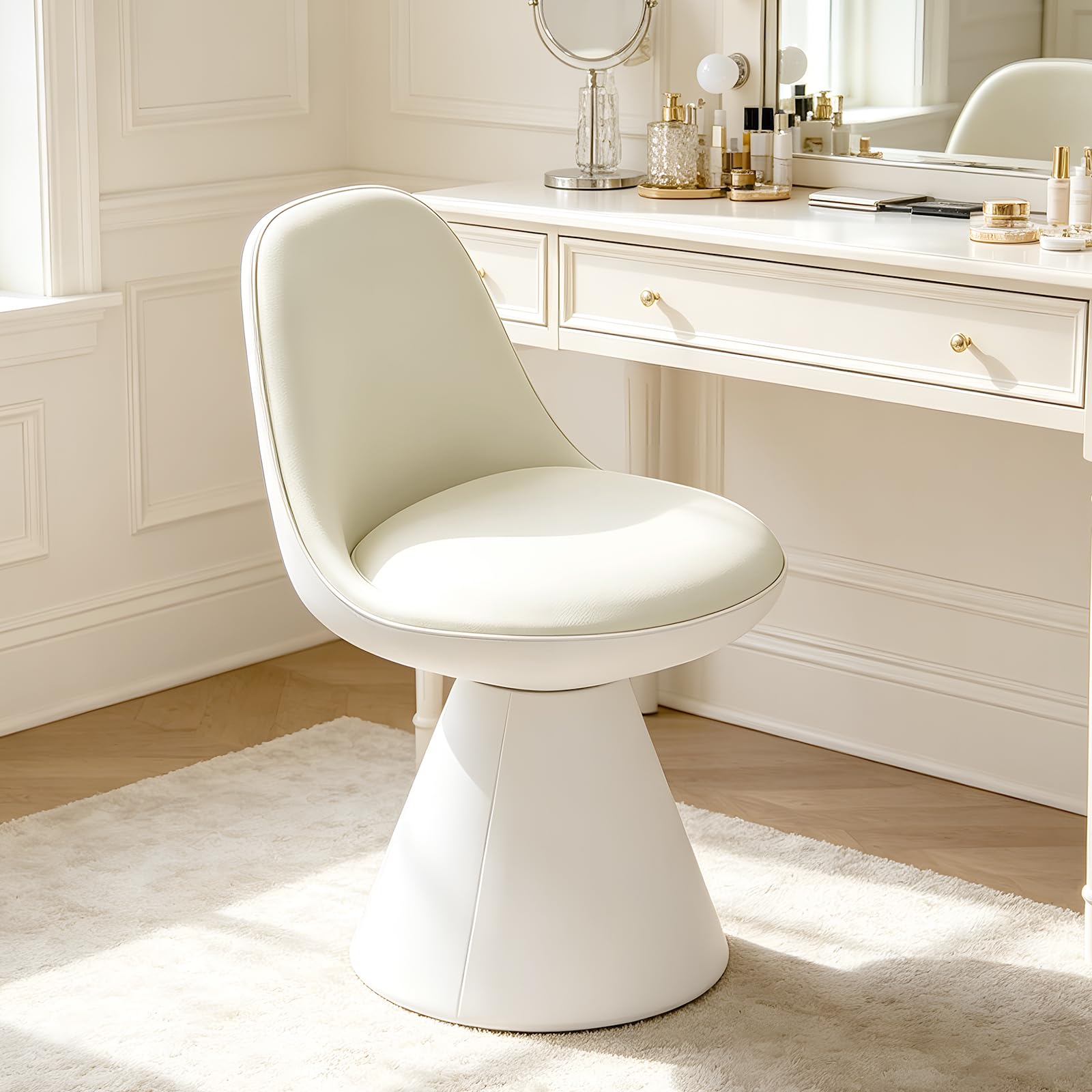 Sillón Giratorio para Tocador, Taburete de Maquillaje con Reposapiés de PU para Tocador, Dormitorio, Salón