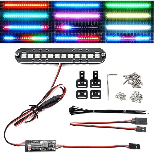 RC LED Light Bar Roof Lamp Headlight Tail Light Kit Bumper Compatible with Traxxas RC Car Truck Crawler Tamiya Losi HPI Rustler Axial Police (100mm 1 Bar)