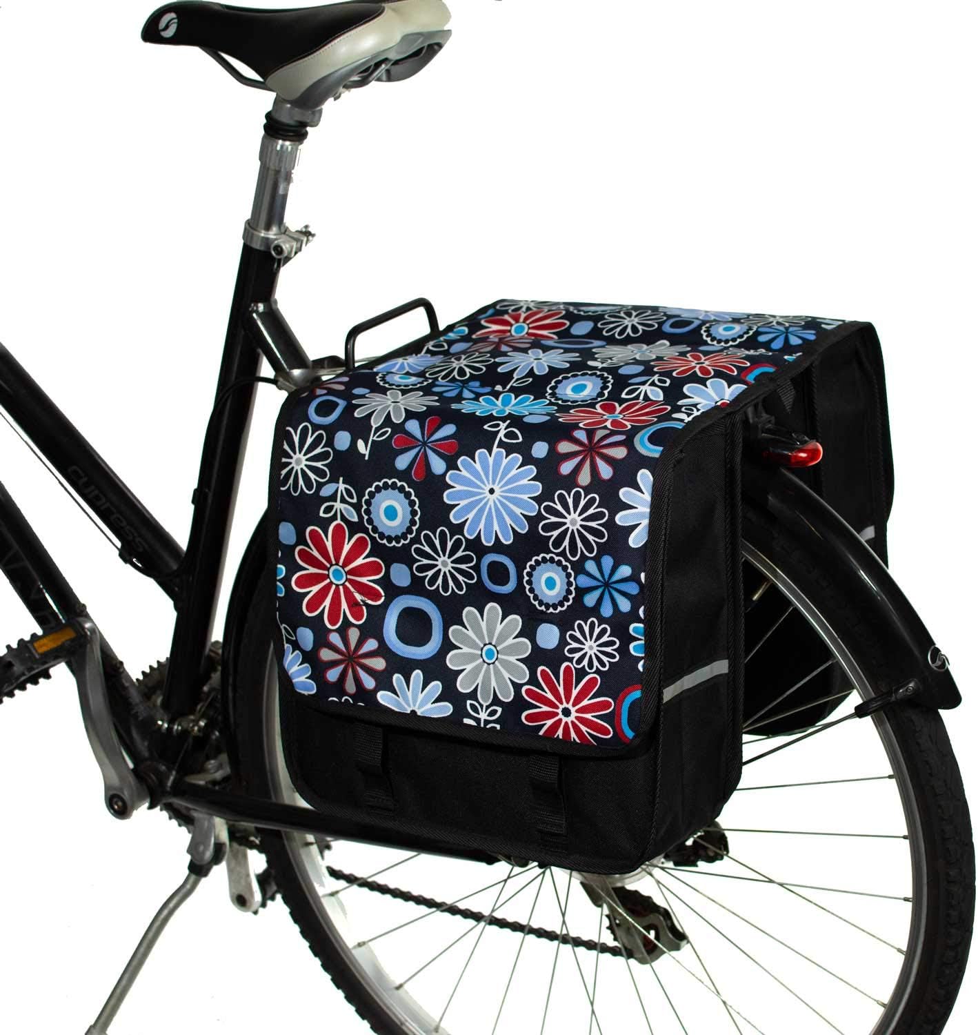 BikyBag Classic - Double Bicycle Panniers - 26L Water-Resistant Bike Pannier Bag for Rear Rack | Commuter & Shopping Cycling Bag (Classic CL - Daisy Flowers)