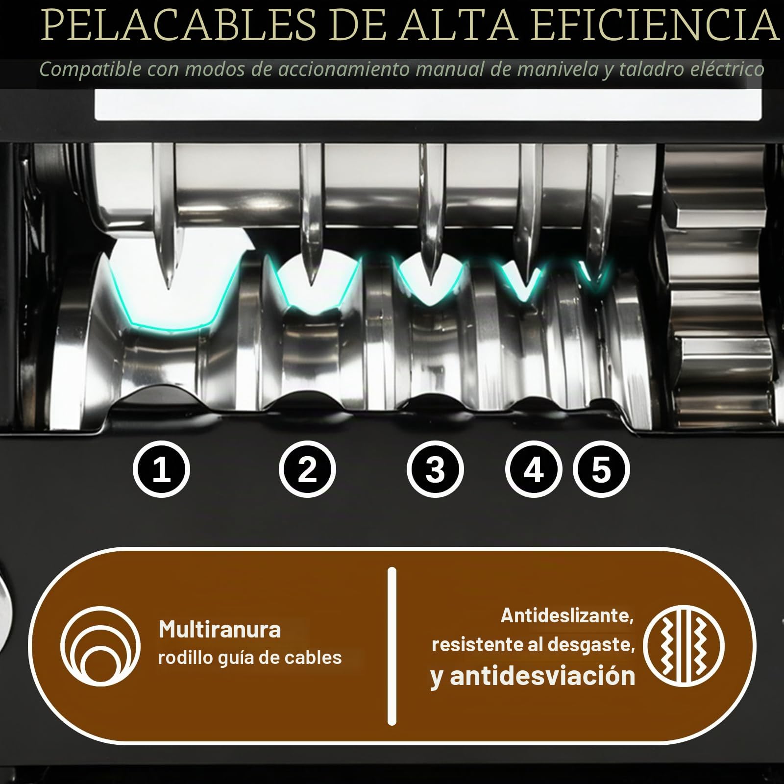 Máquina pelacables, herramienta pelacables manual portátil con 6 agujeros para cable de 0.5 a 17 mm y cable de red, 5 cuchillas, manivela de mano/modo dual eléctrico para reciclaje de chatarra de