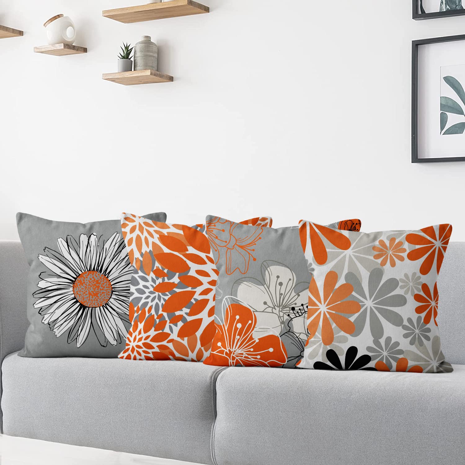 4 Federe Per Cuscini Quadrate Arancioni 40x40 Cm In Lino - Moderne Art Déco Per Divano E Giardino