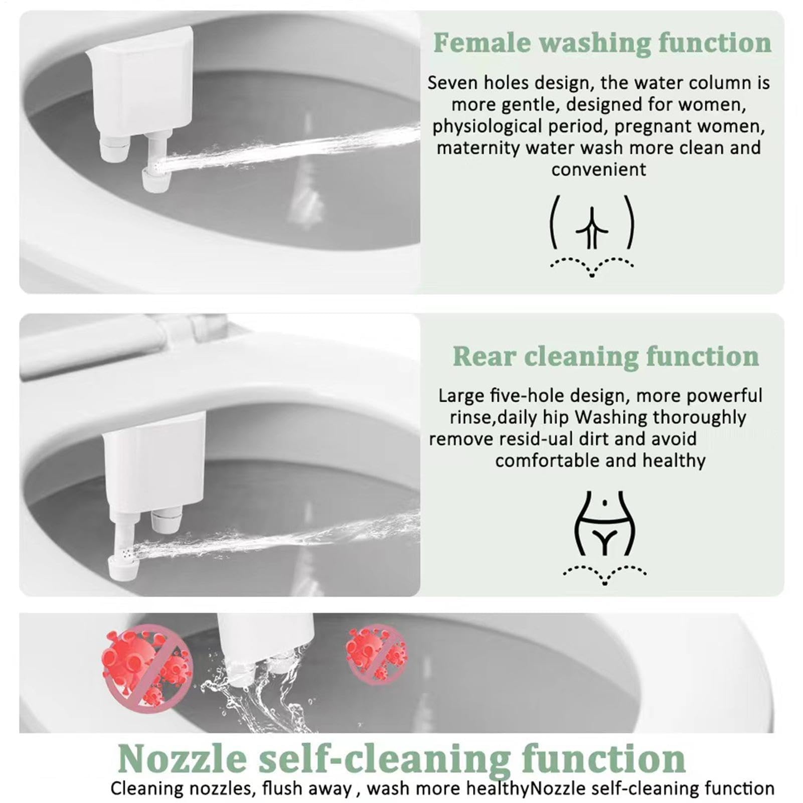 Accesorio de bidé no eléctrico para inodoro con doble boquilla, presión de agua ajustable, material ABS, ideal para baños domésticos y hoteles, solución de higiene ecológica