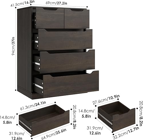 Miniatura 3 de HOSTACK Cómoda moderna de 5 cajones para dormitorio, cómoda con almacenamiento, organizadores de cofre de almacenamiento de madera con asas