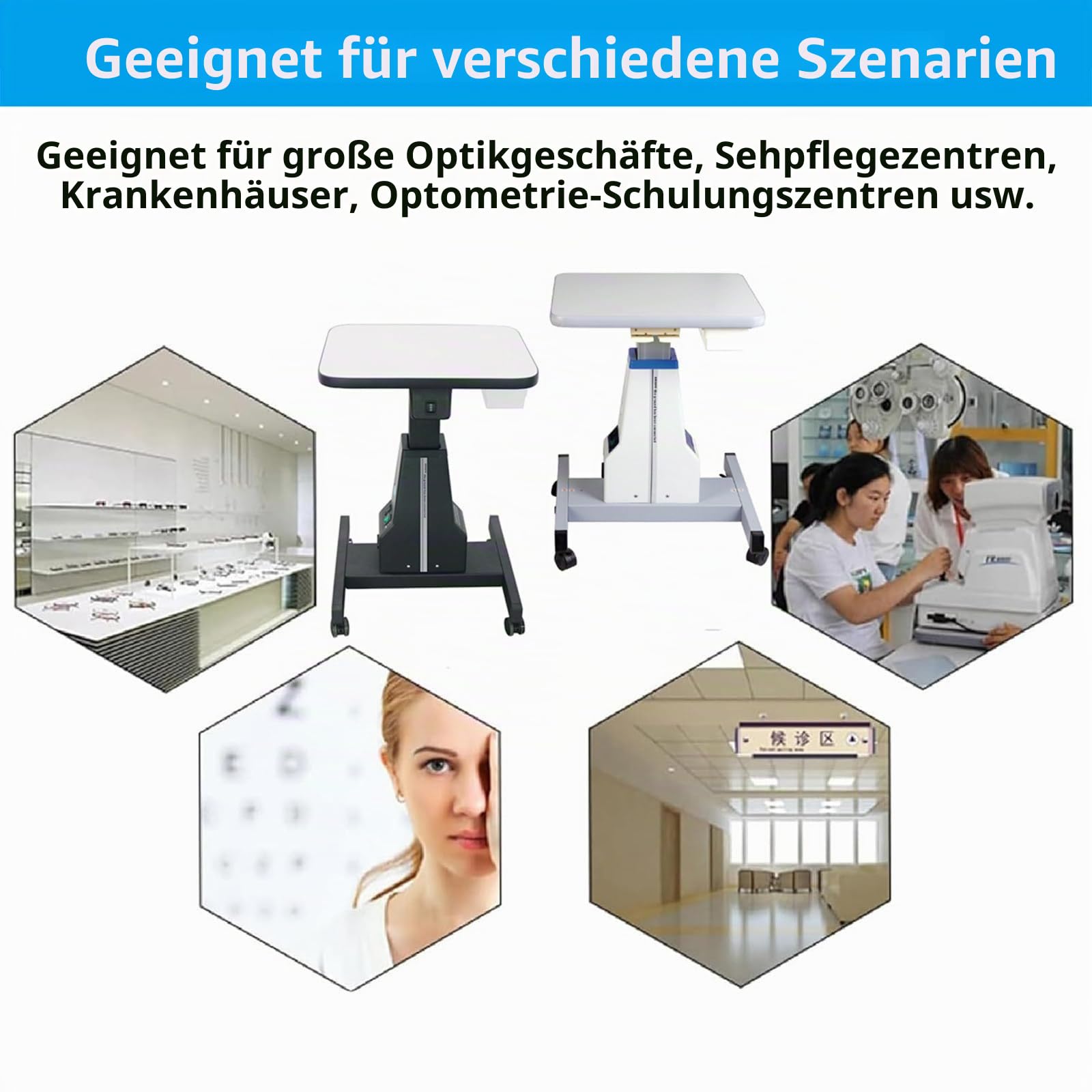 Optischer Hubtisch, motorisierter Instrumententisch, optometrischer Hubtisch mit motorisiertem Tisch zur einfachen Höhenverstellung um 180 mm, mit Schubladen mit großer Kapazität (schwarz)