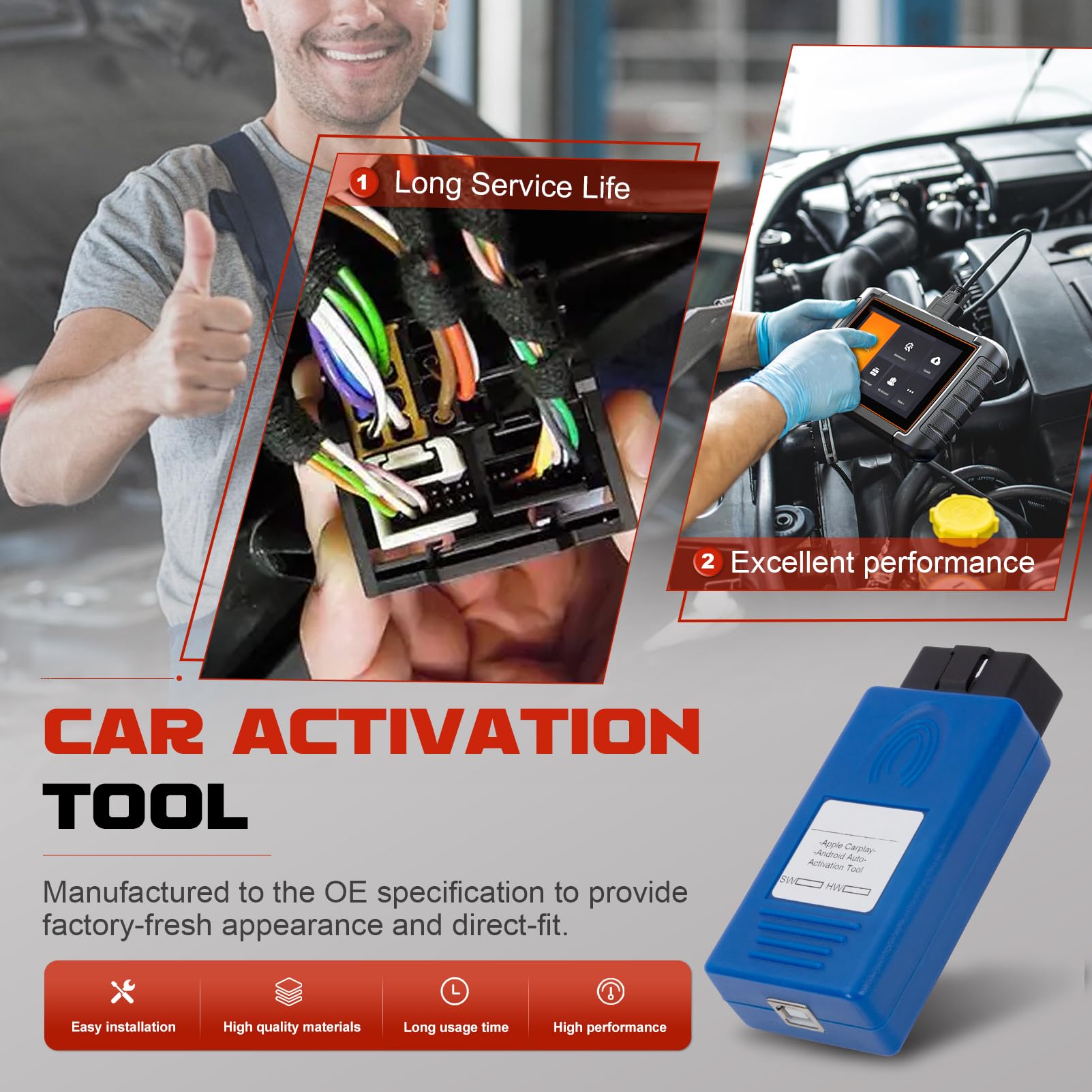 OBD herramienta de activación para NTG5S1 Clase A W176, Clase B W246, CLA, GLA, GLE, CLS (2016-2017) Activación CarPlay y Android Auto Simple dispositivo de diagnóstico OBD2 12-24V — view 4