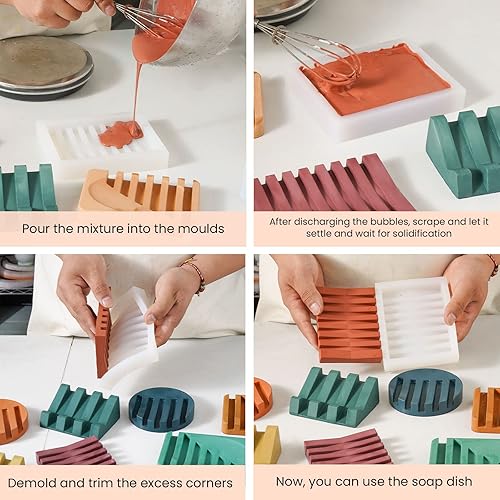 Miniatura 4 de BOOWAN NICOLE Molde de silicona para jabonera para bañoducha, barra de jabón con bandeja autodrenante