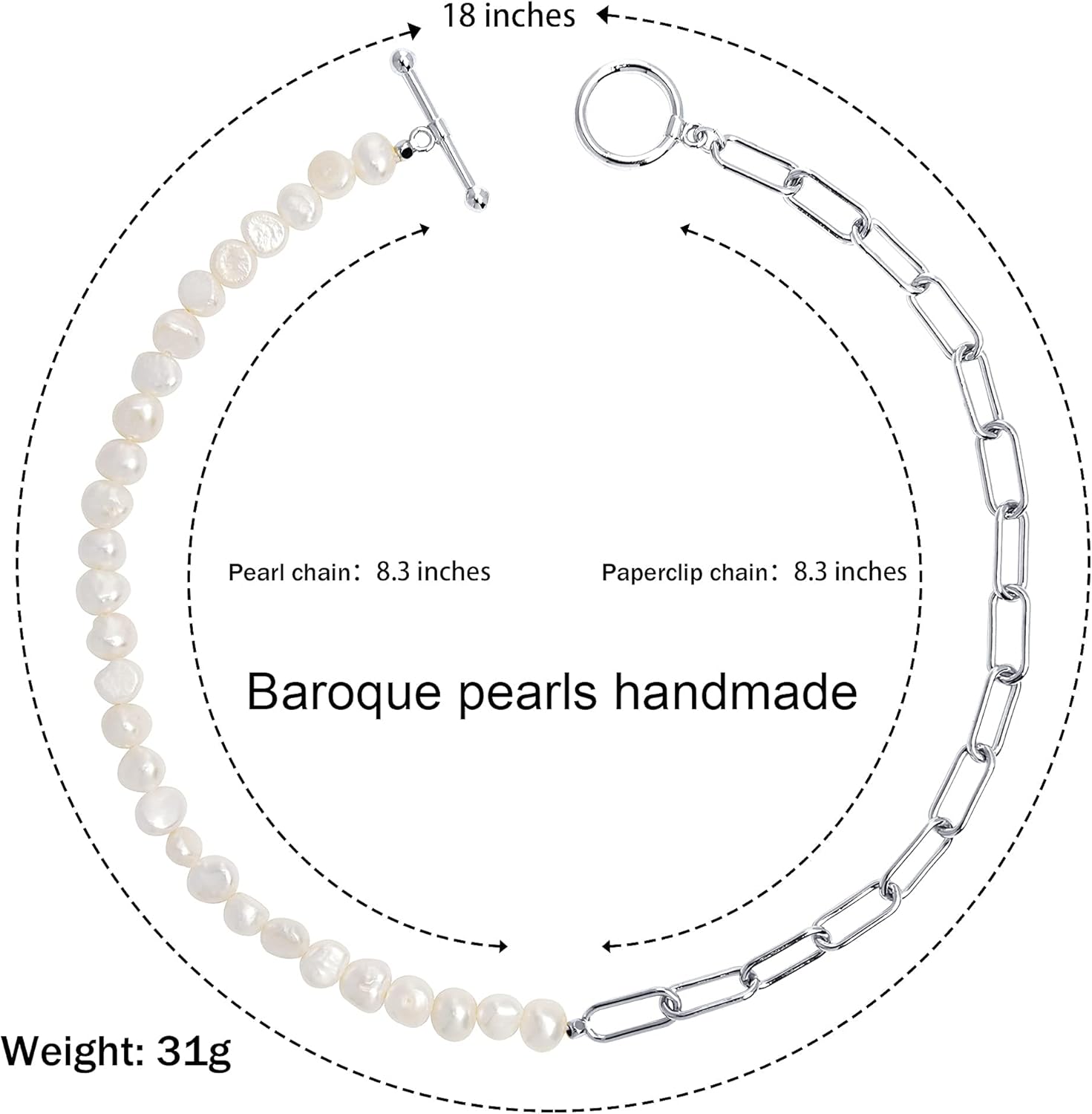 Cowlyn Pearl Necklace for Women Paperclip Chain Chunky Gold Necklace, Freshwater Cultured Pearls Trendy Link Chain 18K Gold Plated Dainty Pearl Choker