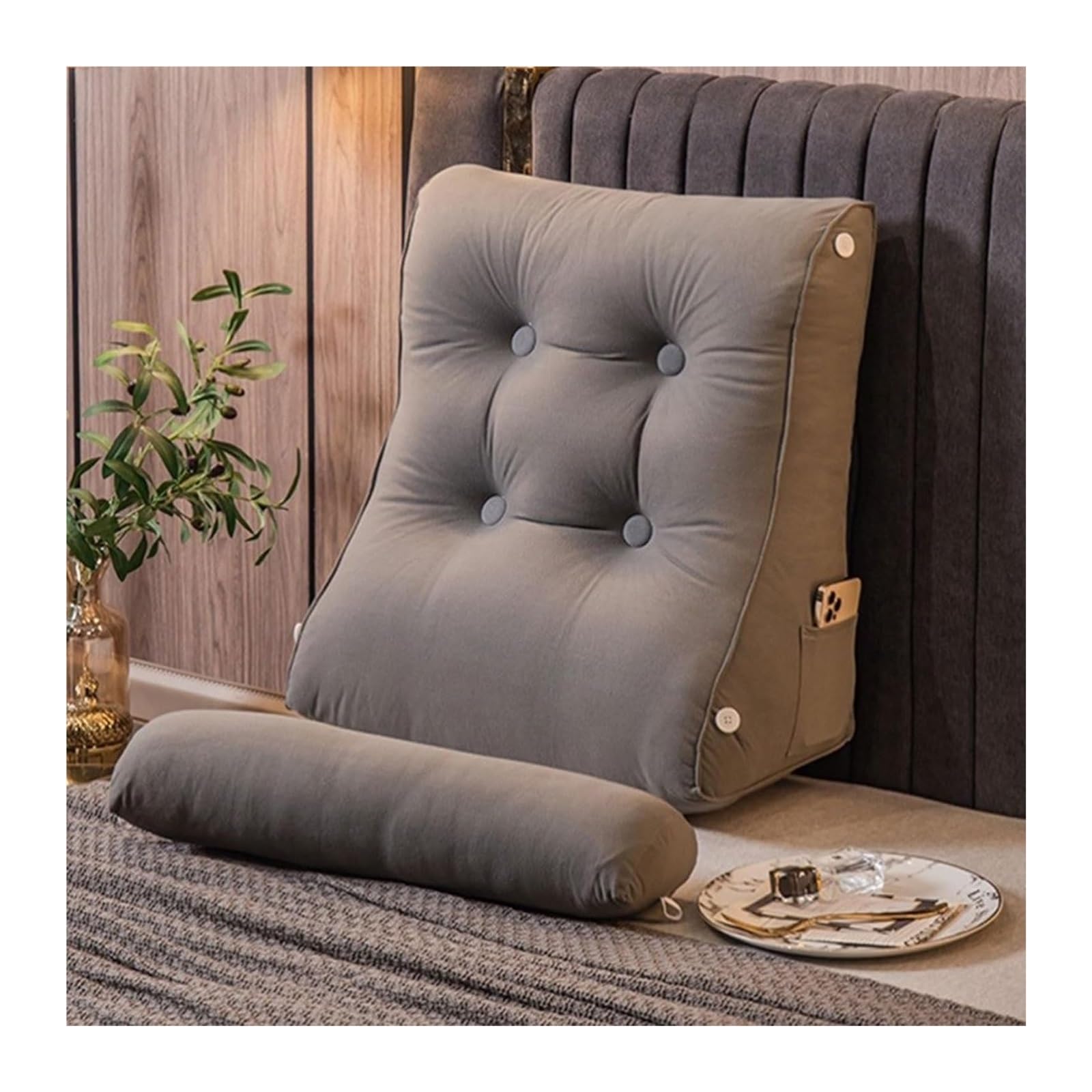 poduszka do czytania, Poduszka klinowa kanapa z funkcją spania oparcie podłogowe do(Medium Gray,45 x 55 x 26 CM)