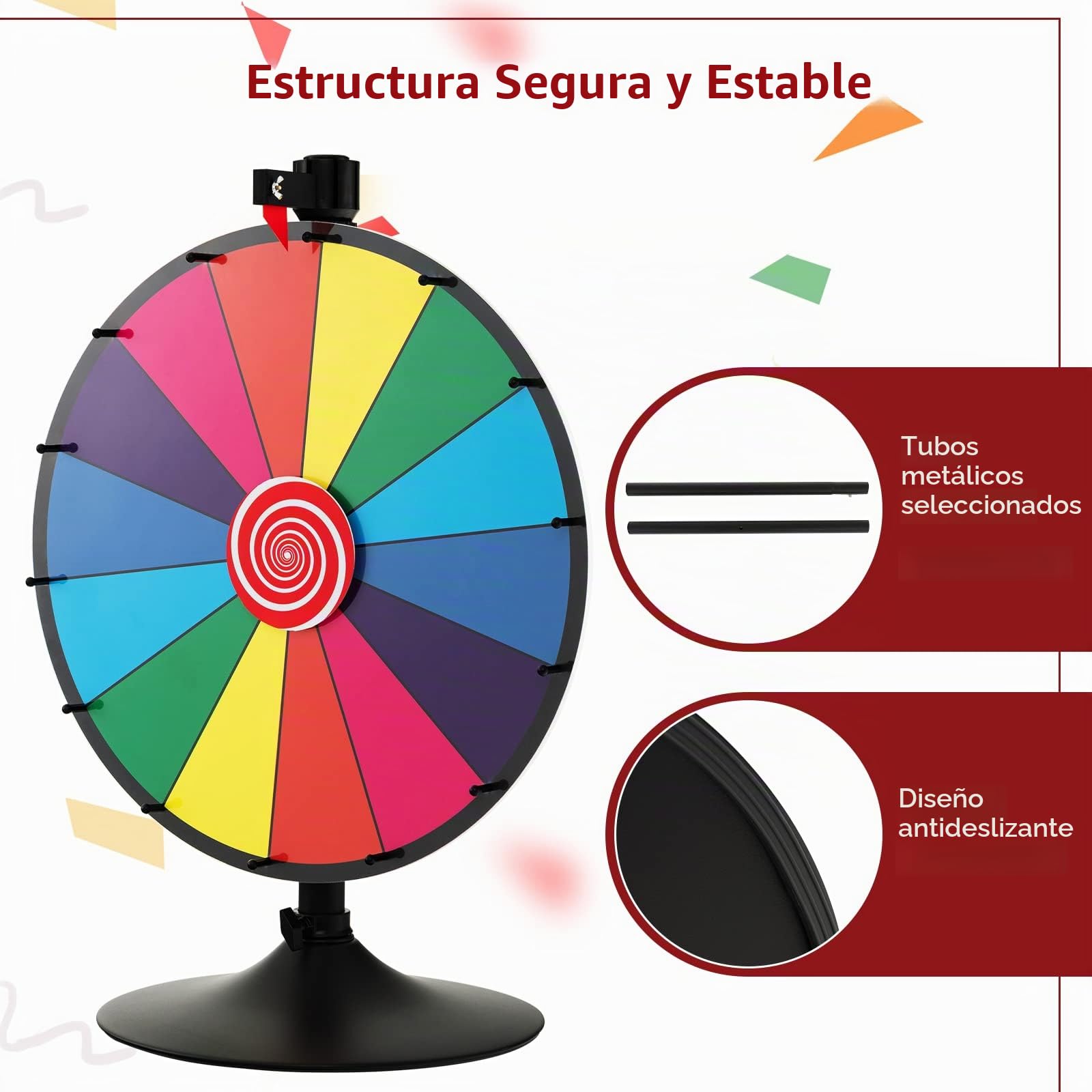 RELAX4LIFE Ruleta de la Suerte de 60 cm con 14 Ranuras, Altura Ajustable 80-148 cm, Cepillo y Marcador Borrable, Rueda de la Fortuna con Soporte de Metal Desmontable (Estilo 2)