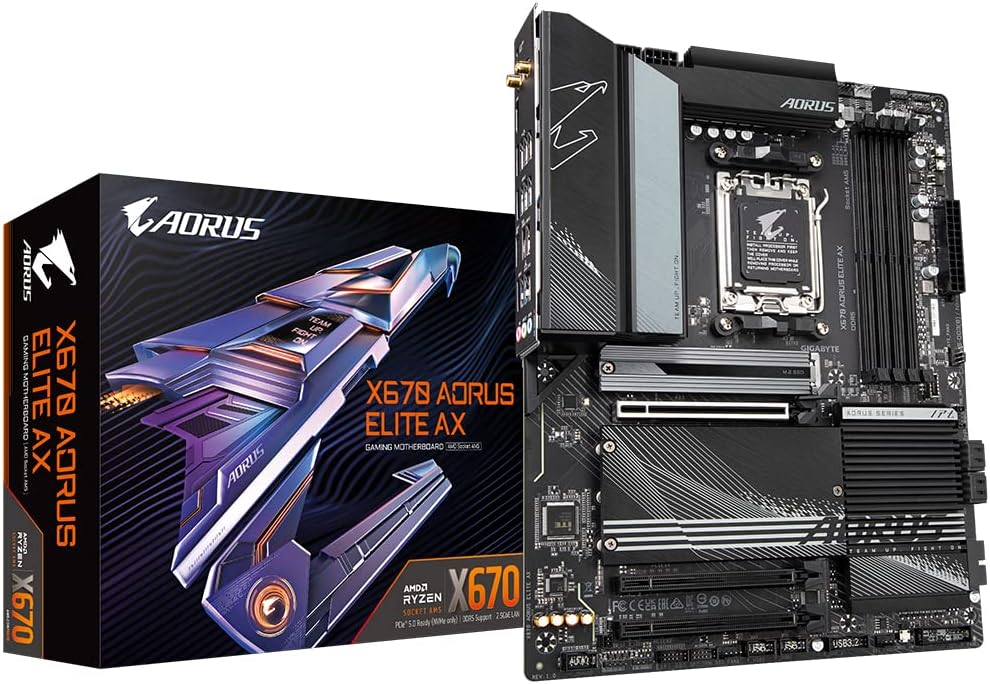 Gigabyte X670 AORUS ELITE AX Motherboard - Supports AMD Ryzen 8000 Series AM5 CPUs, 16*+2+2 Phases Digital VRM, up to 8000MHz DDR5 (OC), 1xPCIe 5.0 + 4xPCIe 4.0 M.2, Wi-Fi 6E, 2.5GbE LAN, USB 3.2 Gen2