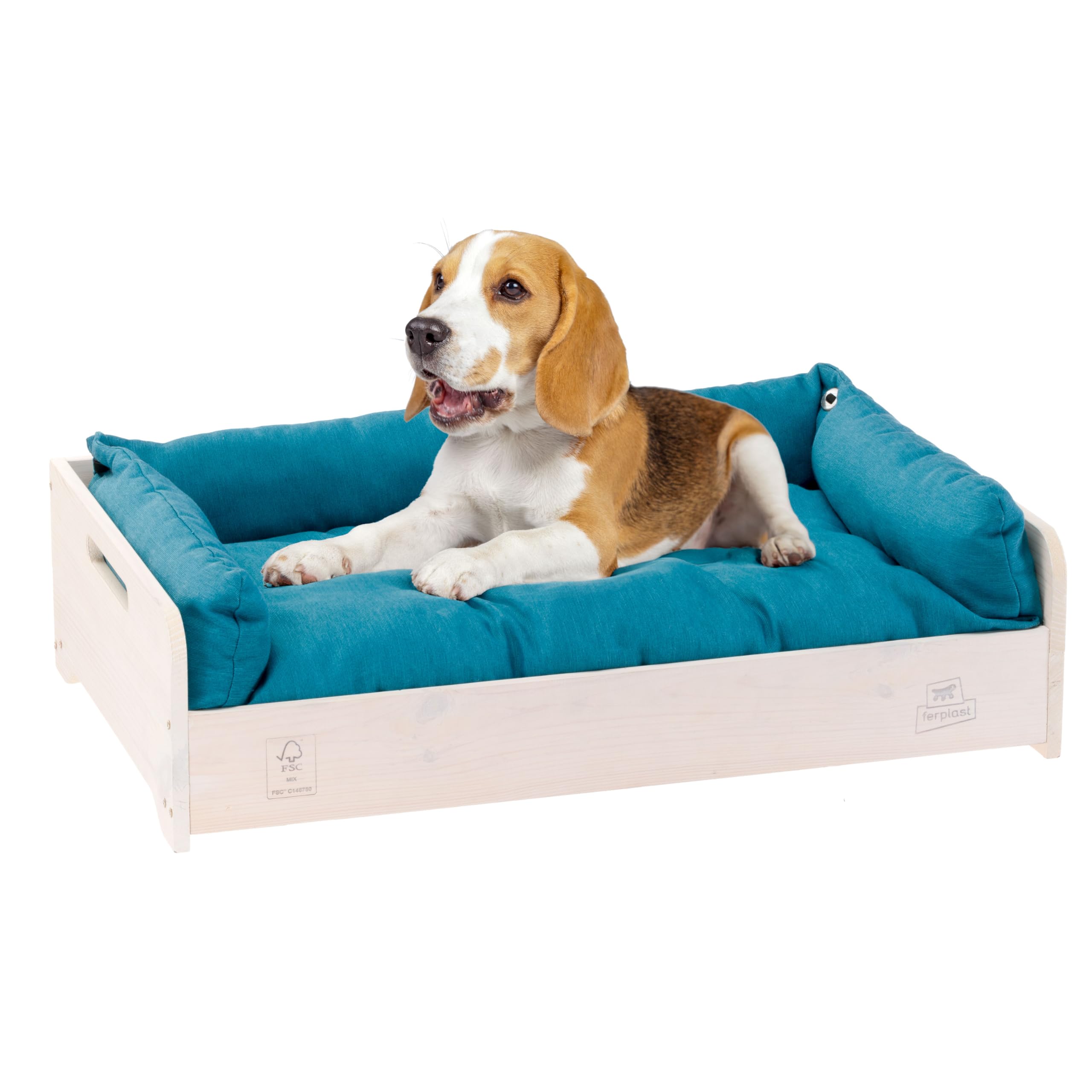 Ferplast Cuccia Cane e Gatto con Cuscino HALL, Lettino per Cani Gatti Lavabile, in Legno FSC, Cuccia per Cane da Interno, Cani Piccoli e Gatti, Traspirante e Antiscivolo, 67 x 43 x h 17 cm