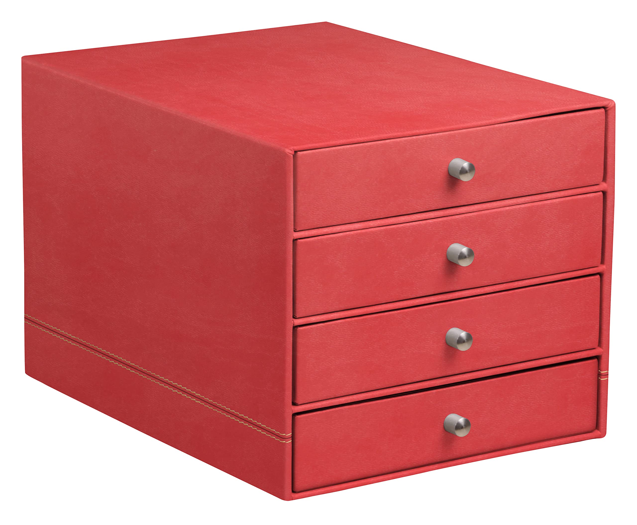 RHODIA 194582C - Organizador de archivos de 4 cajones color coral - 24,8 x 32,7 x 22,8 cm - Costuras de caballete naranja - Exterior de piel sintética