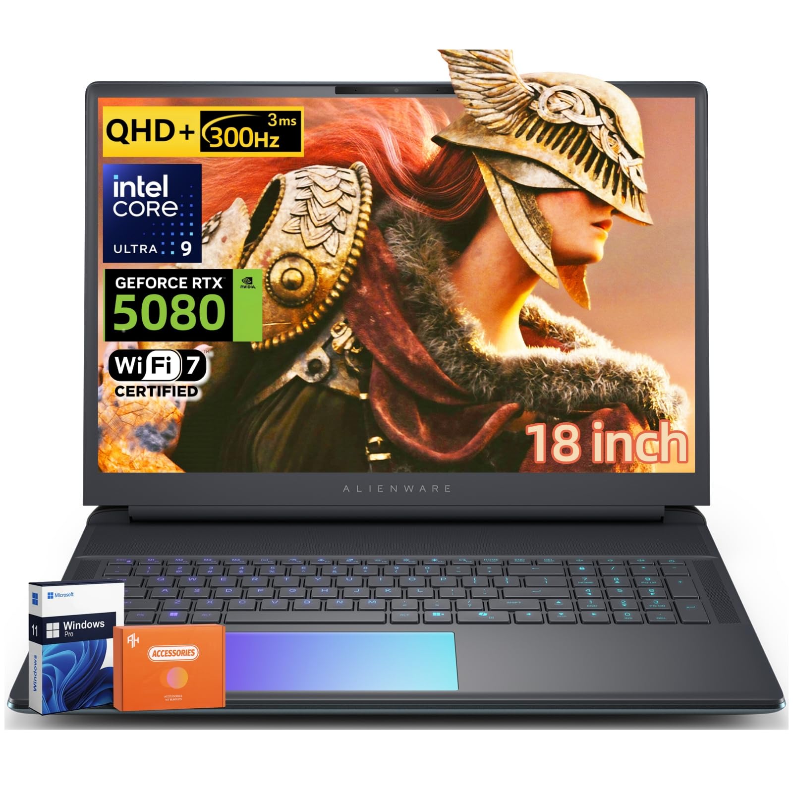 Alienware 18 Area-51 Gaming Laptop, Intel Ultra 9 275HX(Beats i9), NVIDIA RTX 5080 16GB GDDR7, 18" QHD+ 300Hz 3ms 500Nits, 4K Camera, WiFi 7, BT 5.4, 32 GB DDR5, 1 TB SSD, Windows 11 Pro