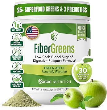 Fiber Greens Powder, 25+ Superfoods, 4g Prebiotic Fiber, 1 Month Supply