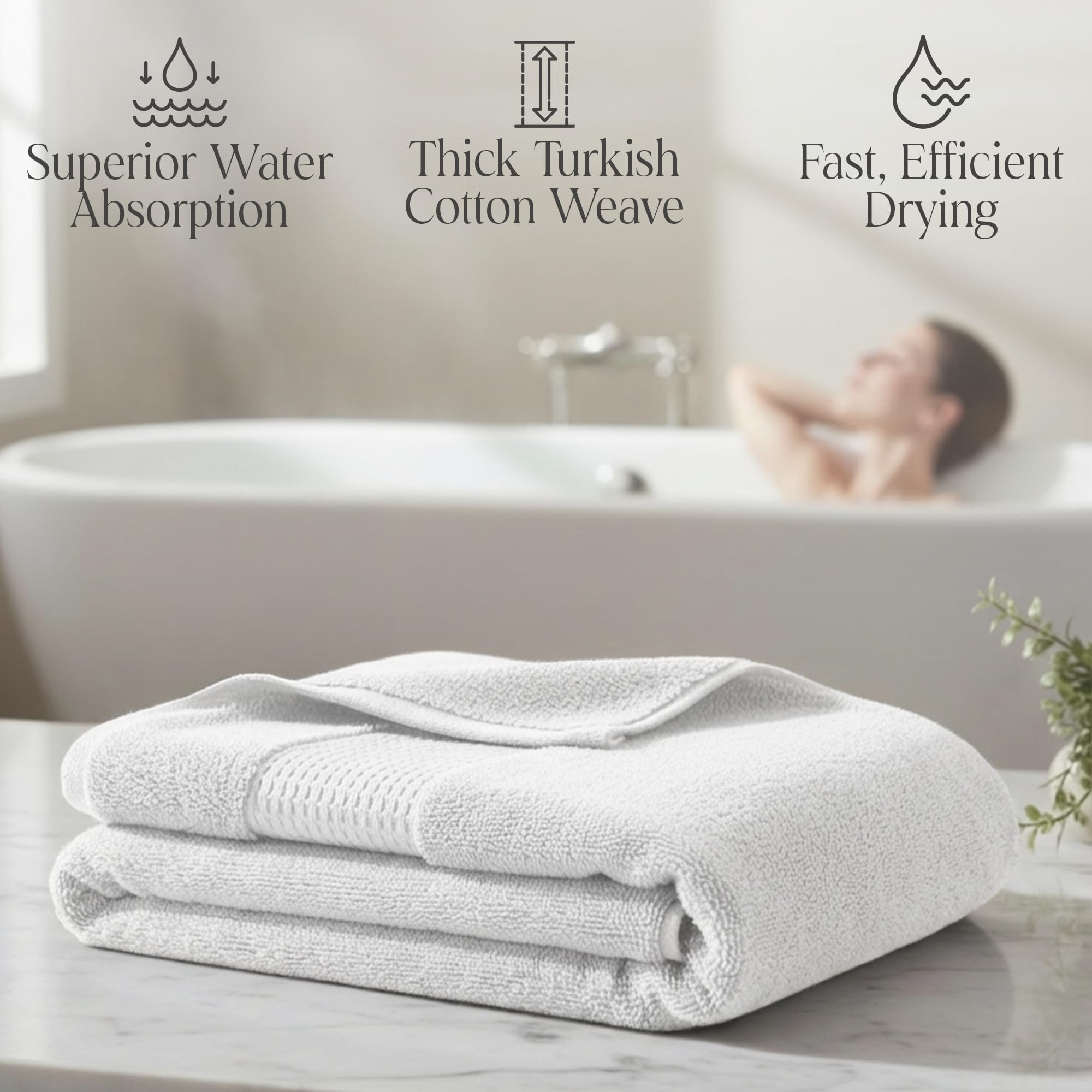 Delilah Home Badetücher, 100% Bio-Badetücher, Dicke, ultraweiche und saugfähige türkische Baumwolle, kompromisslose Qualität und Haltbarkeit, umweltfreundlich und vegan, 91,4 x 183,9 cm, 1 Stück,