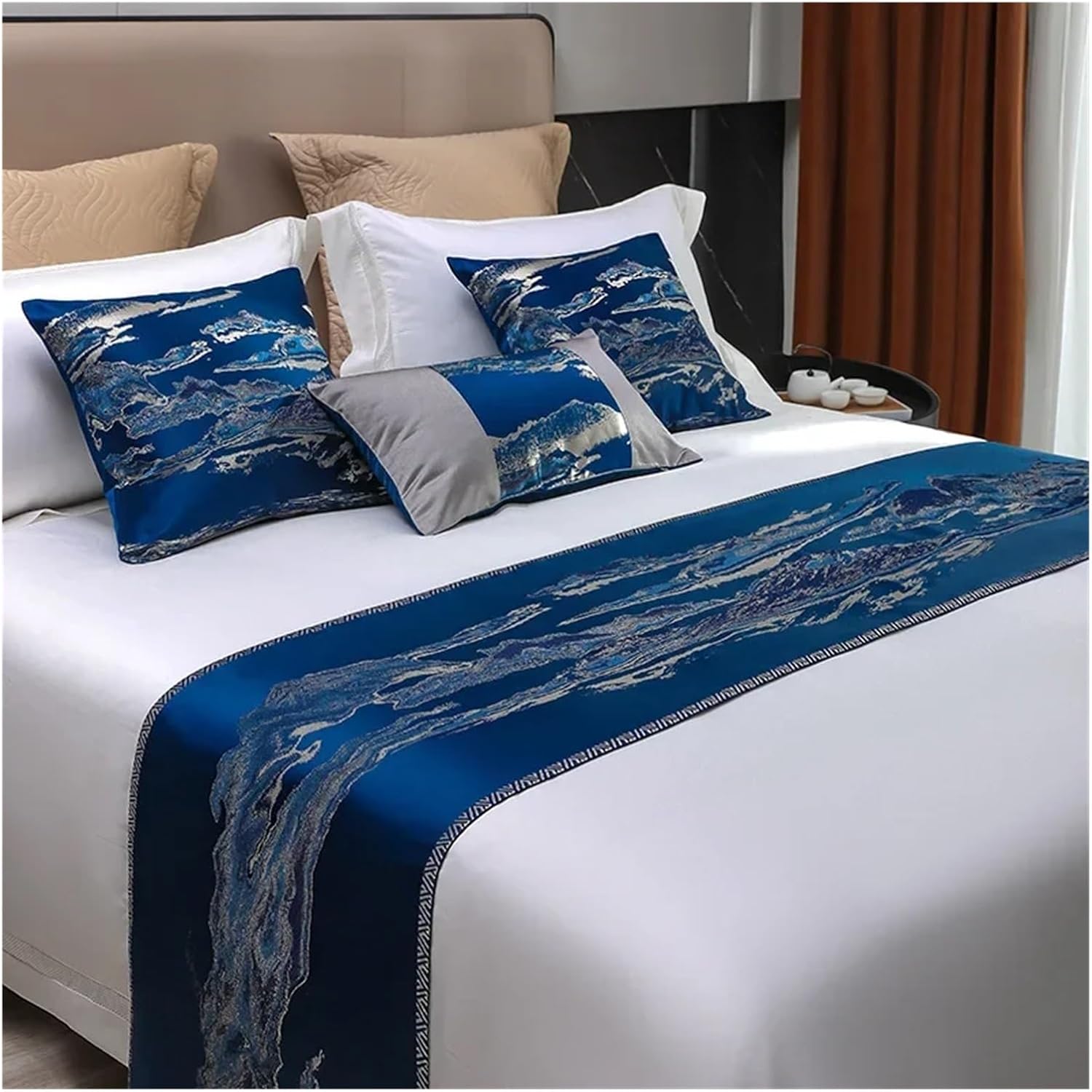 Bed Flag Hotel Cupboard Table Runner Decor for Home Parlor Wedding Bedding Pillowcase(Blue,45x45cm PillowcaseX2)