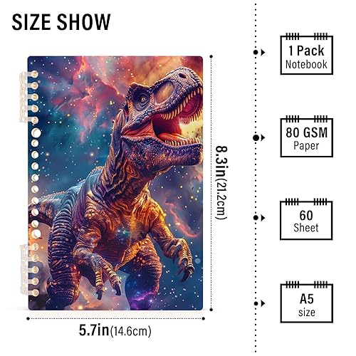 Miniatura 2 de UMIRIKO Dinosaur T-rex Galaxy Spiral Notebook Journal College Ruled Notebook 8.3"x5.7" Journal with 60 Lined Pages A5 Spiral Notebooks for Women Men
