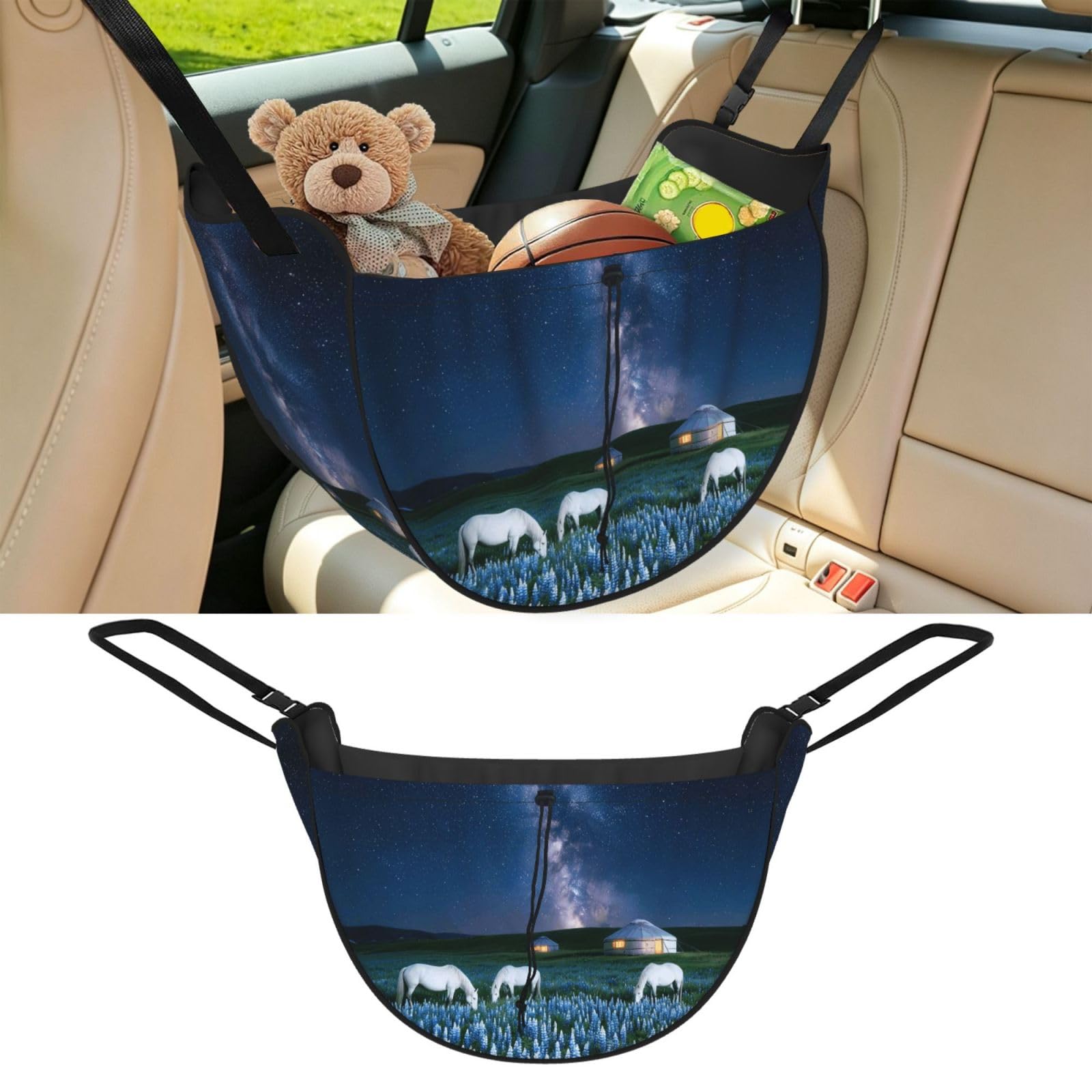 Cntdbu Black Night Flowers Car Seat Organizer-Backseat Storage Bag For Travel