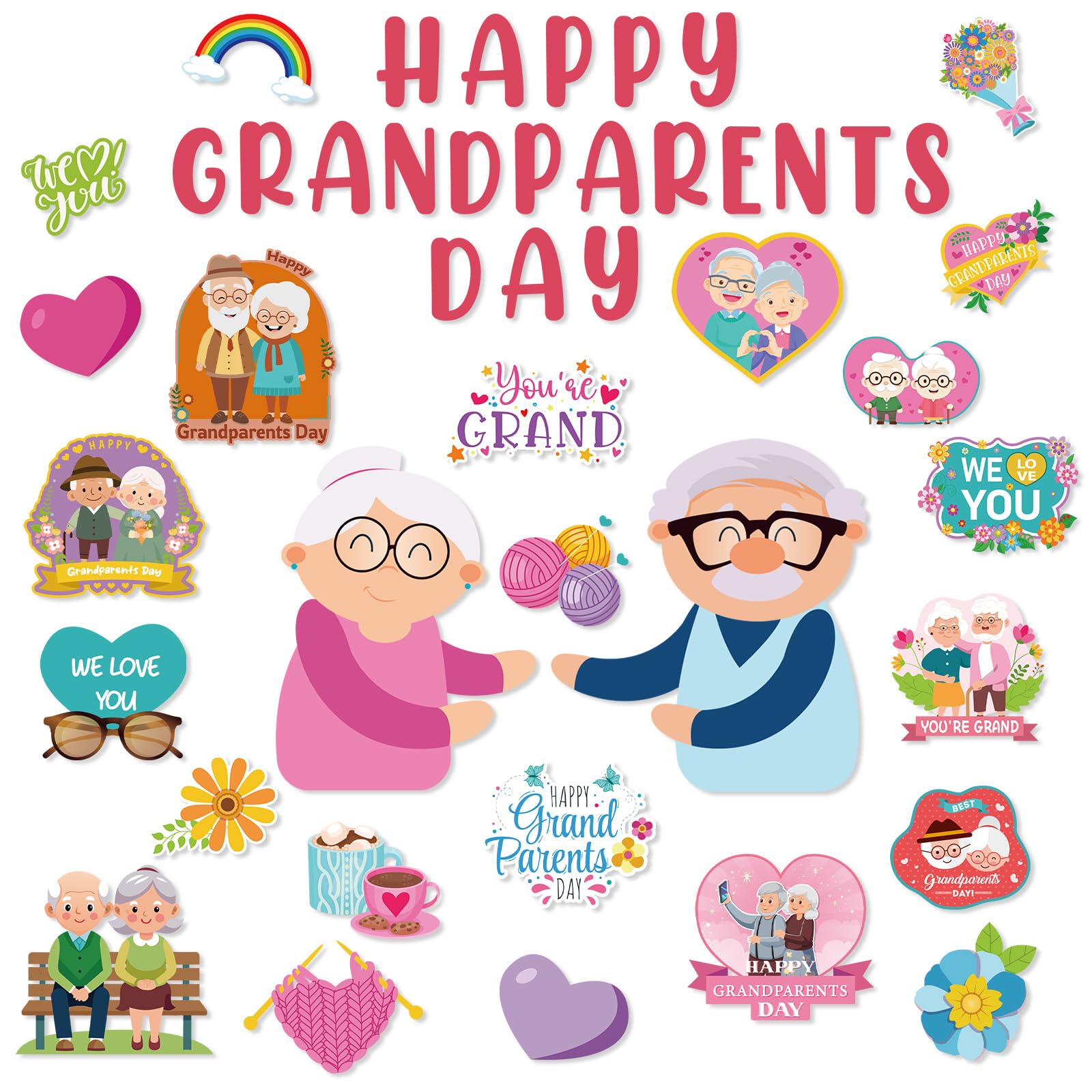 Découpes en papier pour fête des grands-parents aux couleurs vives