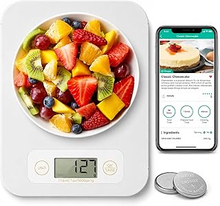 URAMAZ Food Scale with Nutritional Calculator, Digital Food Scales for Kitchen Scale Grams and Ounces, Smart Food Weight Scale for Weight Loss, 20 Nutrients Tracking, Diet, Calories, Meal Prep, 11lb