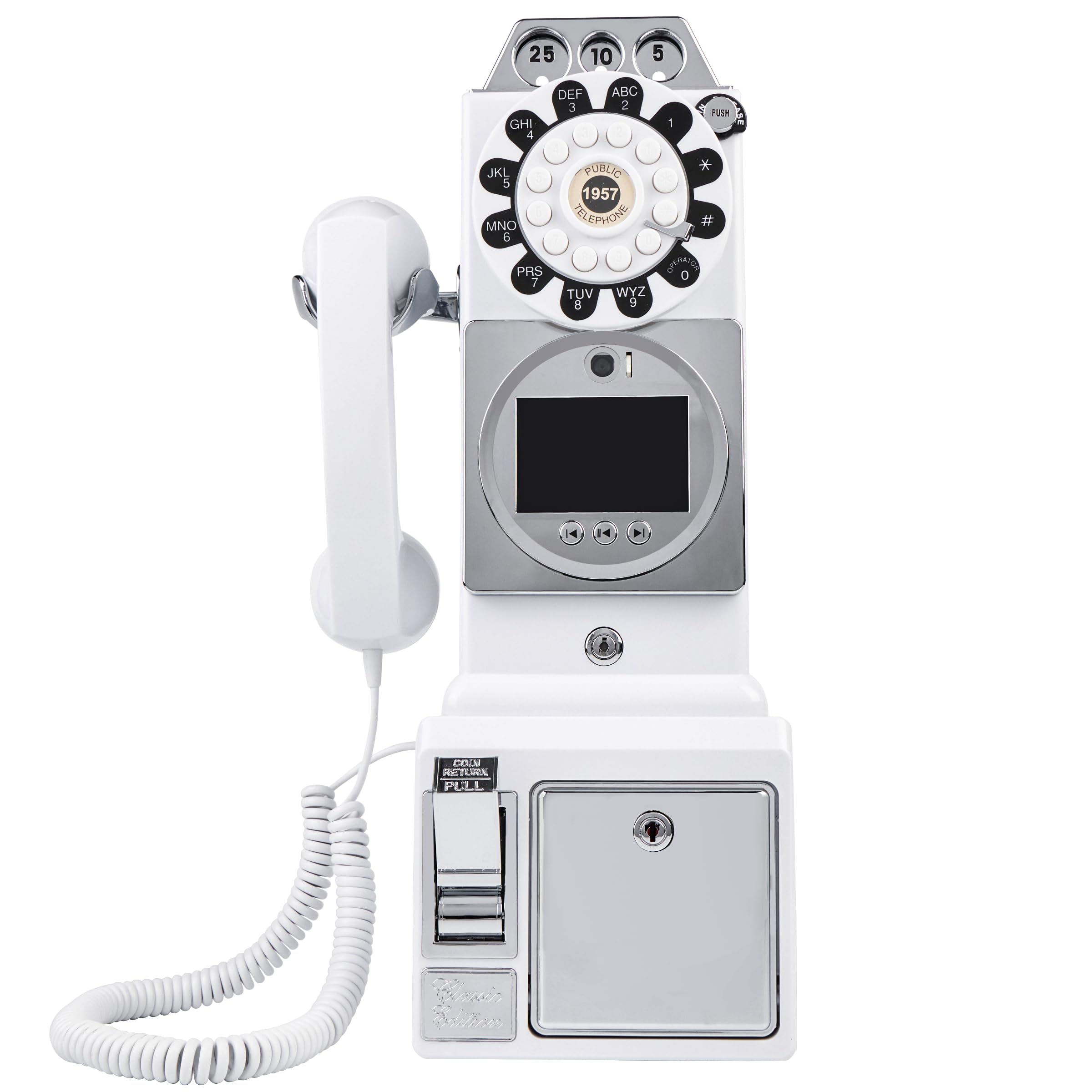 Księga gości audio wideo, telefon weselny, spersonalizowane wiadomości wideo, idealna na różne niezapomniane okazje imprezowe (telefon ścienny, biały)