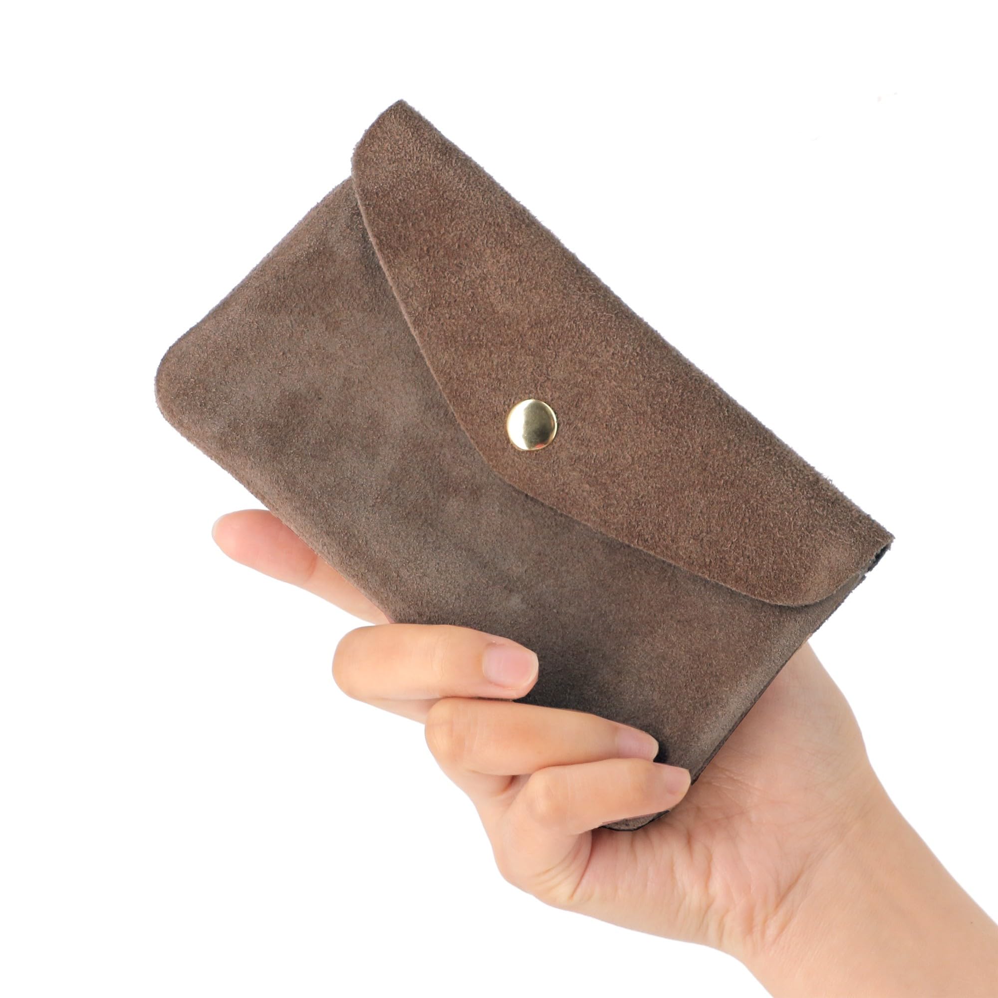Porte-Monnaie Cartes Vrai Cuir Suédé Souple Femme - Portefeuille Pochette à Rabat - Format Mi-Long Taill M - Léger Fonctionel - Taupe