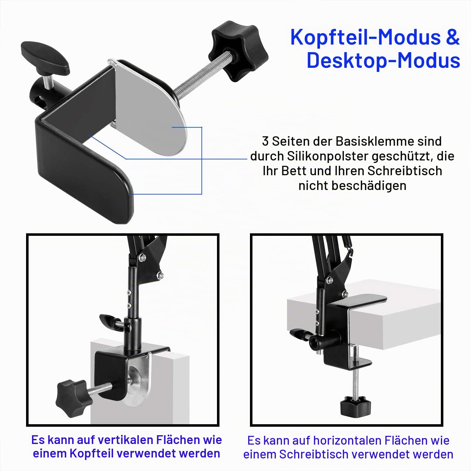 Tablet Ständer für Bett Tablet Halterung Bett Tablet-Ständerhalter 360 Grad Drehbarer mit Stabilem Aluminiumarm für iPad, Tablets, Telefone oder Andere Geräte mit 4,5 bis 12,9 Zoll Bildschirm