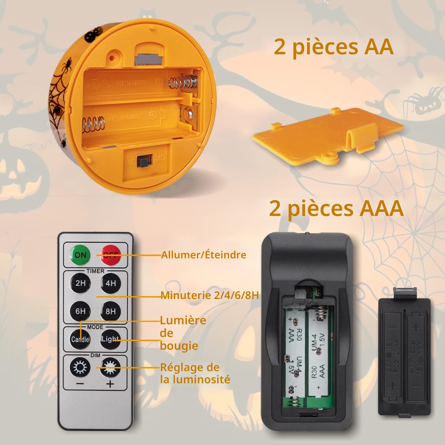 CANDLE IDEA Lot De 4 Bougies LED En Forme De Citrouille D'Halloween à Changement De Couleur Avec Télécommande Et Minuterie, Fonctionne à Piles Pour L'extérieur Halloween Citrouille Sans Flamme
