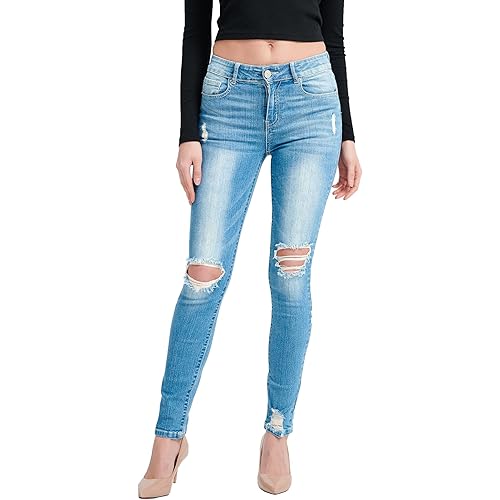 Resfeber Women's Ripped Skinny Jeans Trendy Distressed Jeans Stretch Destroyed Jean with Holes