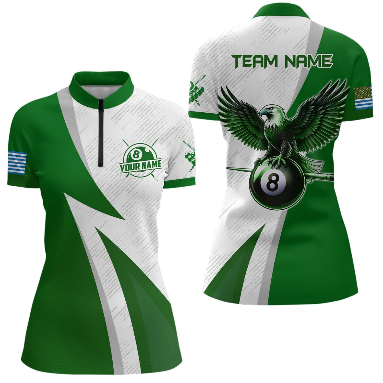 Personalized Purple Billiards Pool Women Quarter Zip Shirts 8 Ball Pool Eagle Billiard Jerseys T1069