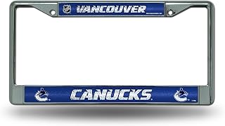 Rico Industries NHL Bling Chrome License Plate Frame with Glitter Accent, Vancouver Canucks Team Color, 6 x 12.25-inches