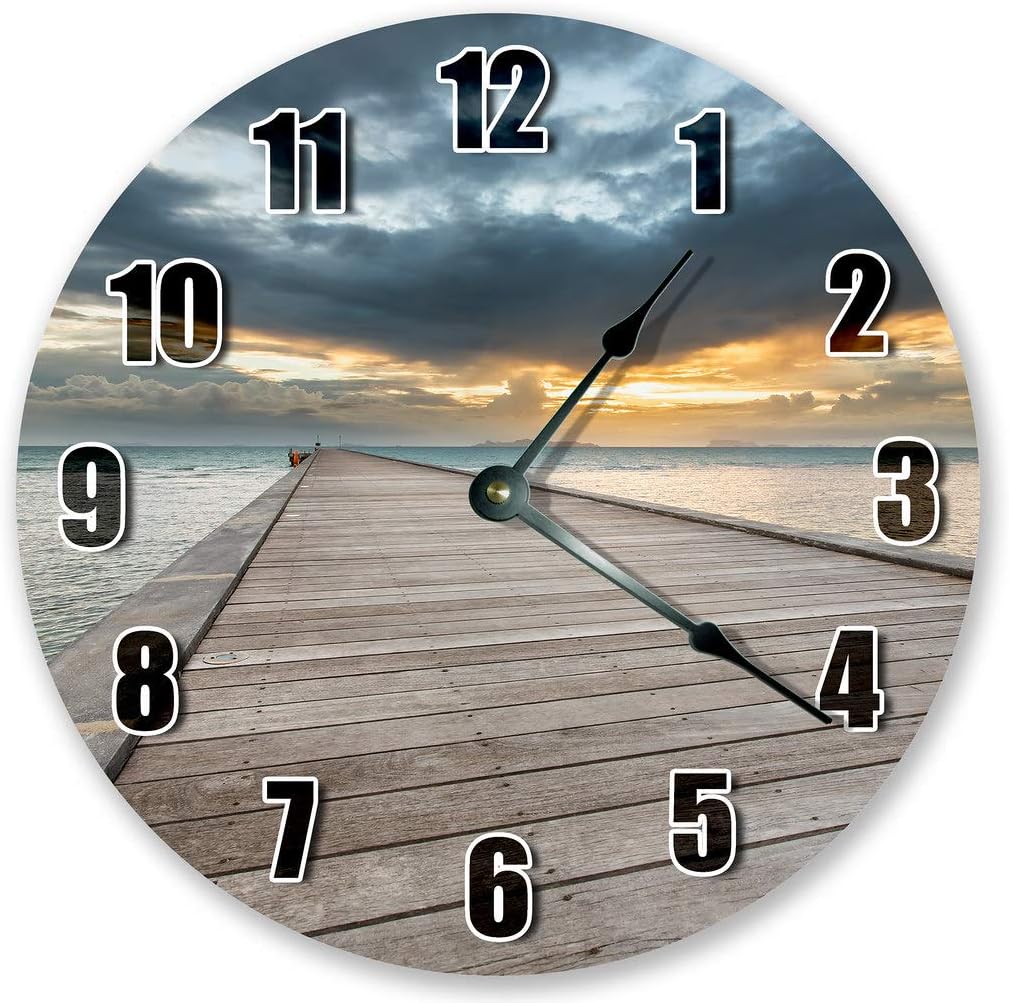 10.5" Fishing PIER Dock Clock - Large 10.5" Wall Clock - Home Decor Clock