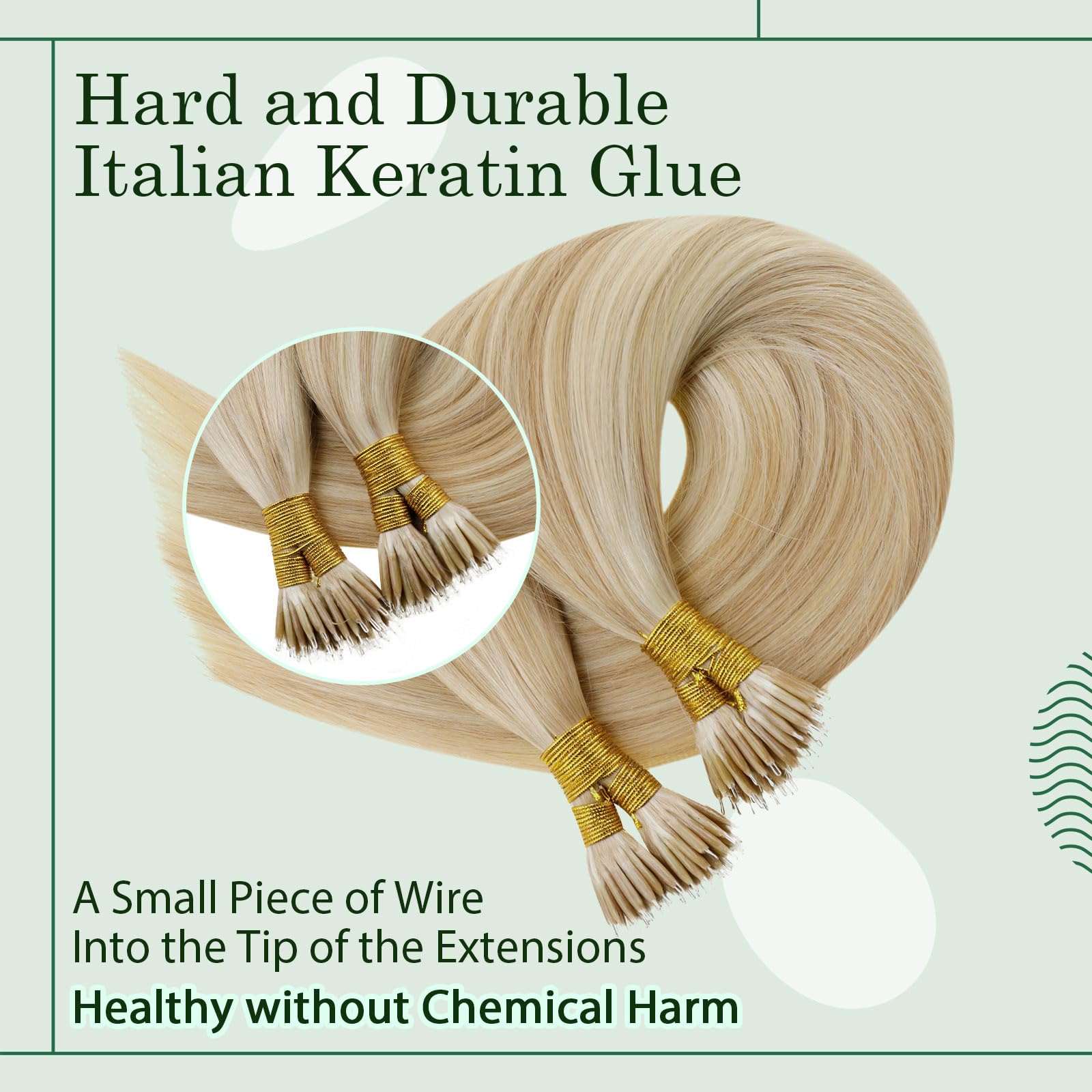 RUNATURE Nano Beads Hair Extensions Human Hair Highlight Medium Blonde Nano Hair Extensions Human Hair Blonde Invisible Nano Ring Straight Remy Real Hair 50g 50s 14 Inch #18/613 - Image 4