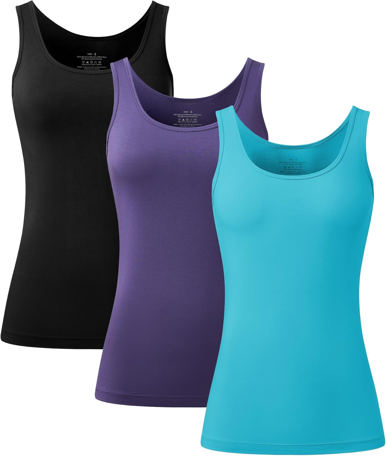 COLORFULLEAF Women's Long Tank Tops Bamboo Rayon Sleeveless Layering Camisole Summer Tank Tops for Women Undershirts 3 Pack