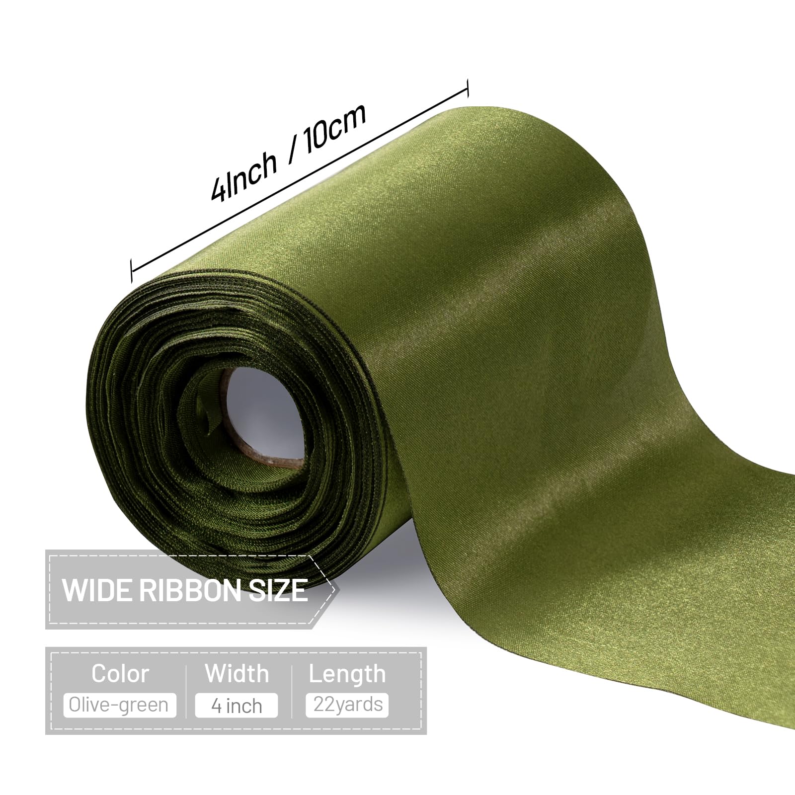 FAKILO Olive Green Satin Ribbon 4 Inch x 22 yd Wide Thick Ribbon for a Grand Opening Business Ribbon Cuttings Ceremony Bow Wedding Chairs Party Christmas Festival Decor - Image 2