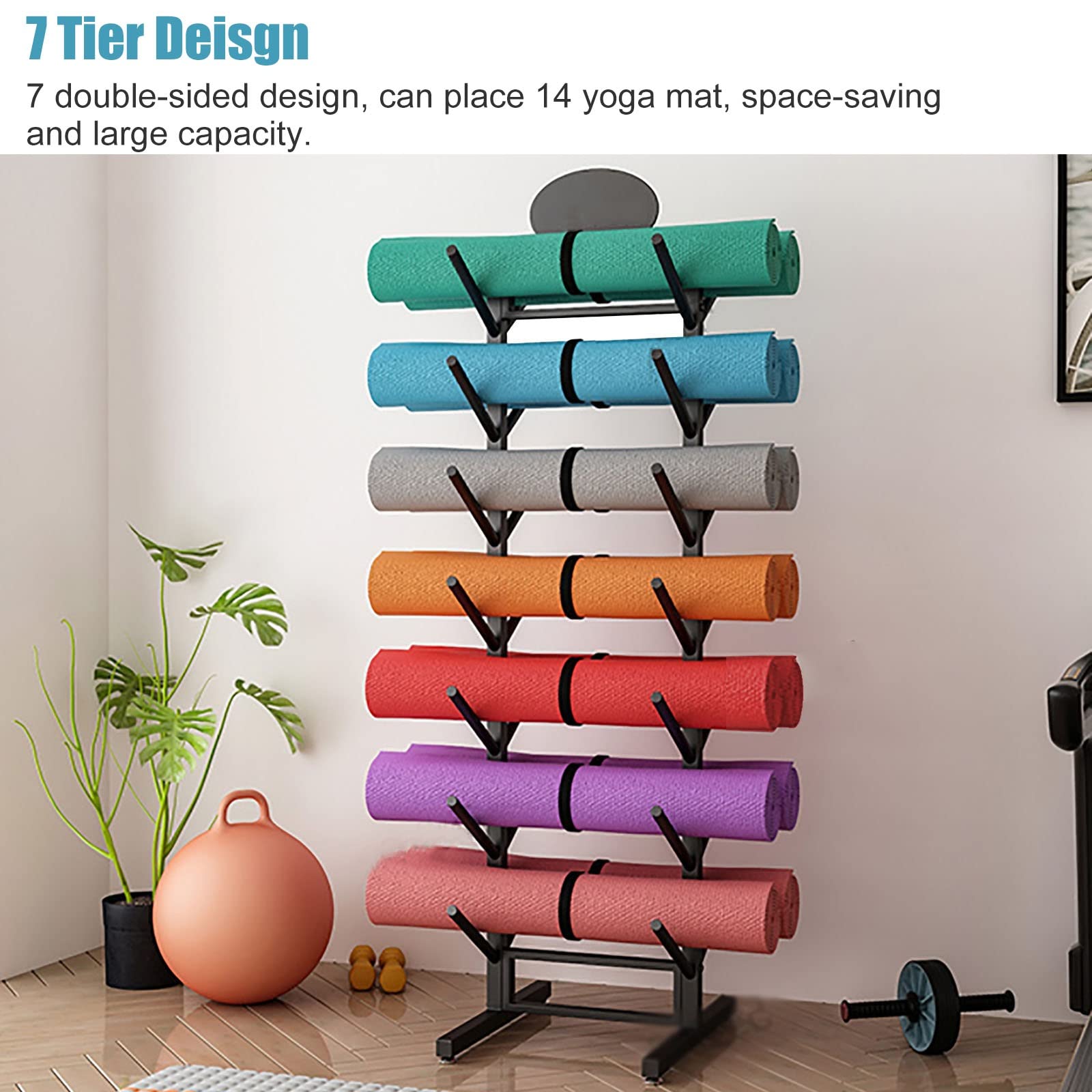 Heavy Du Foam Roller Rack con Ruote bloccabili, 7-Tier Yoga Mat STO Shelf per Studios & Gyms, Mobile Metal Organizzatore e Mantiene i Pavimenti Senza ingrasso