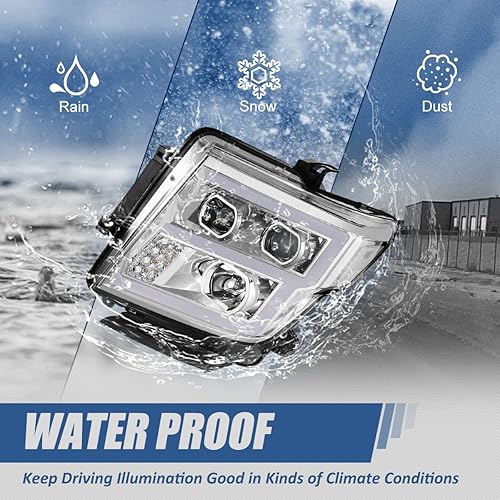 Miniatura 6 de Modelo halógeno faros delanteros LED DRL estilo E compatibles con Nissan Titan (XD) 2016-2022, lado del conductor y del pasajero, carcasa cromada,