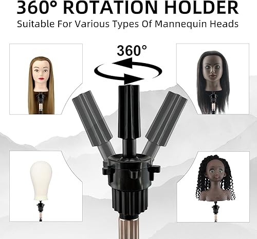 Miniatura 5 de PreSilkee Soporte de cabeza de maniquí mejorado, altura ajustable (30-53 pulgadas), soporte de cabeza de peluca reforzado y estable base de metal