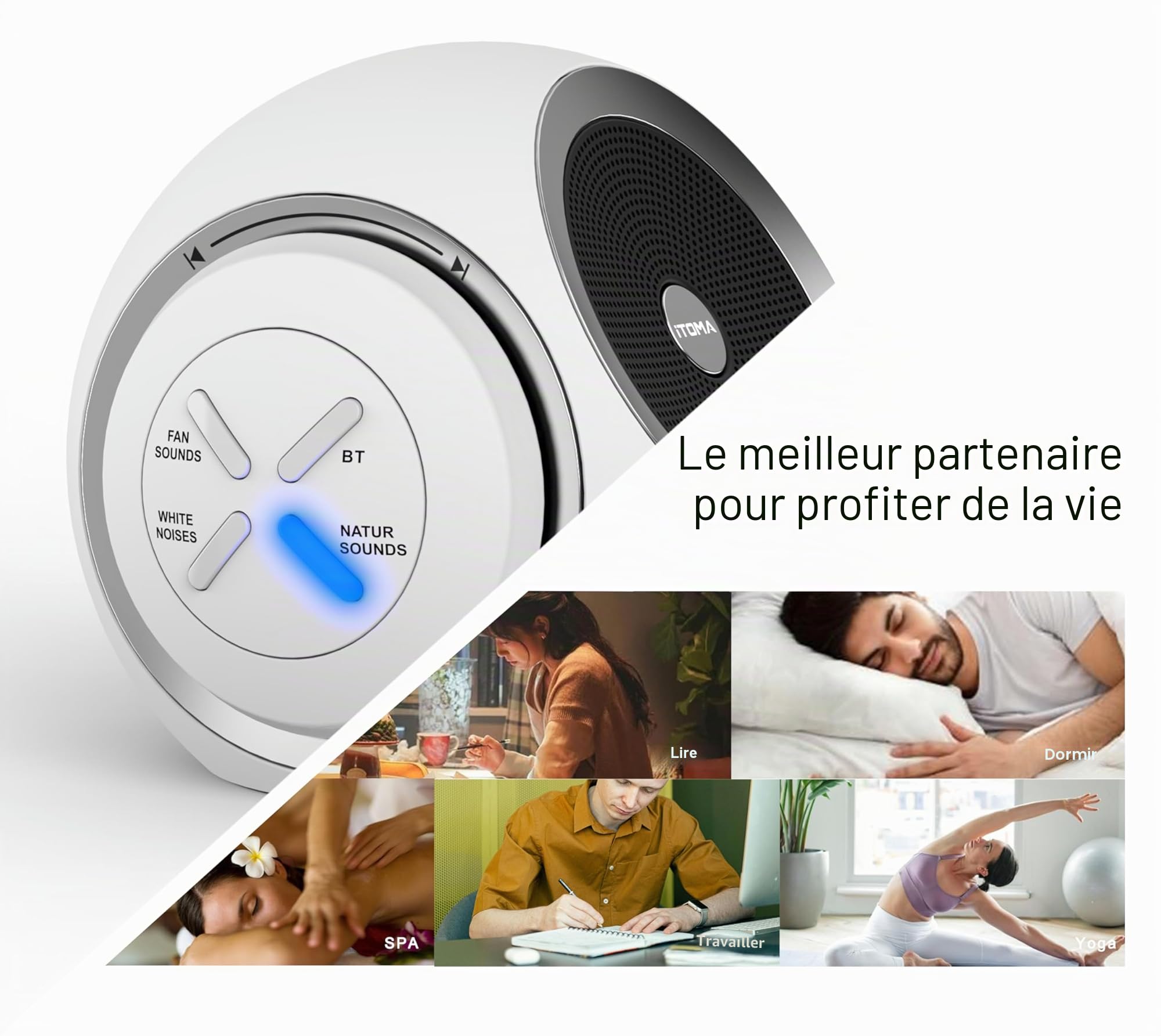 iTOMA 318 Machine à bruit blanc, 30 sons apaisants, Bluetooth, minuterie de sommeil, volume réglable