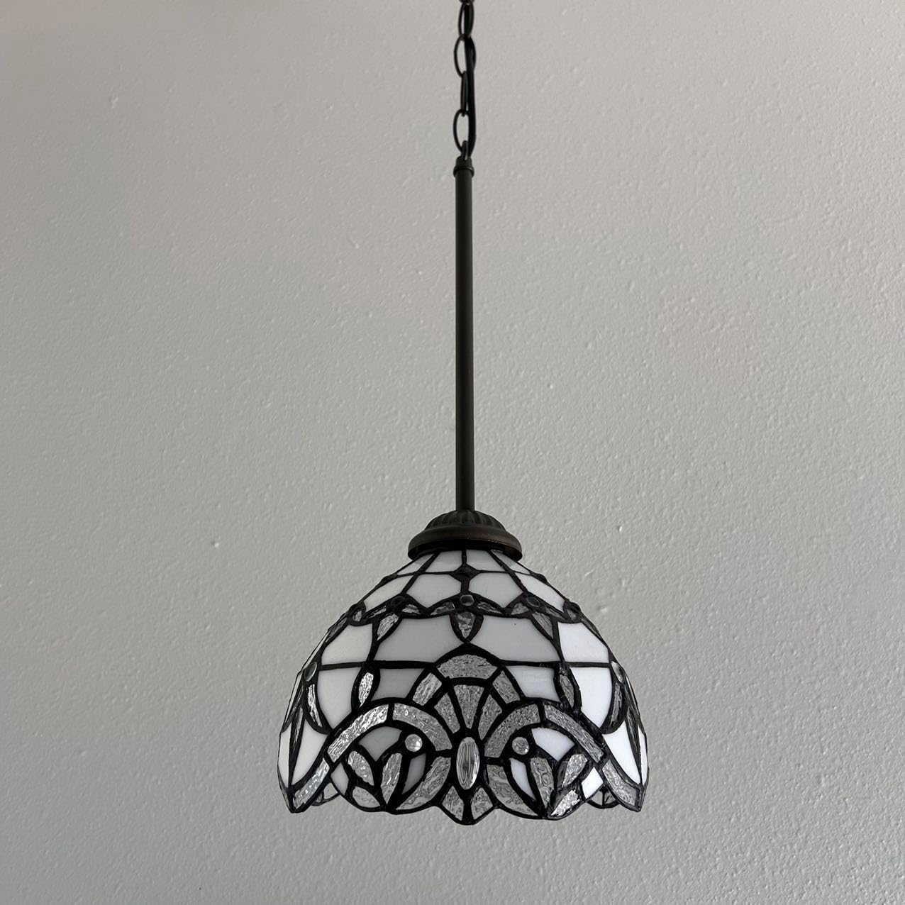 Tiffany Mini Hanging Lights White Stained Glass Baroque Style Lavender LED Bulb Included for Kitchen Island Counter Dining Room Hallway Hotel Café 8" W*60" H