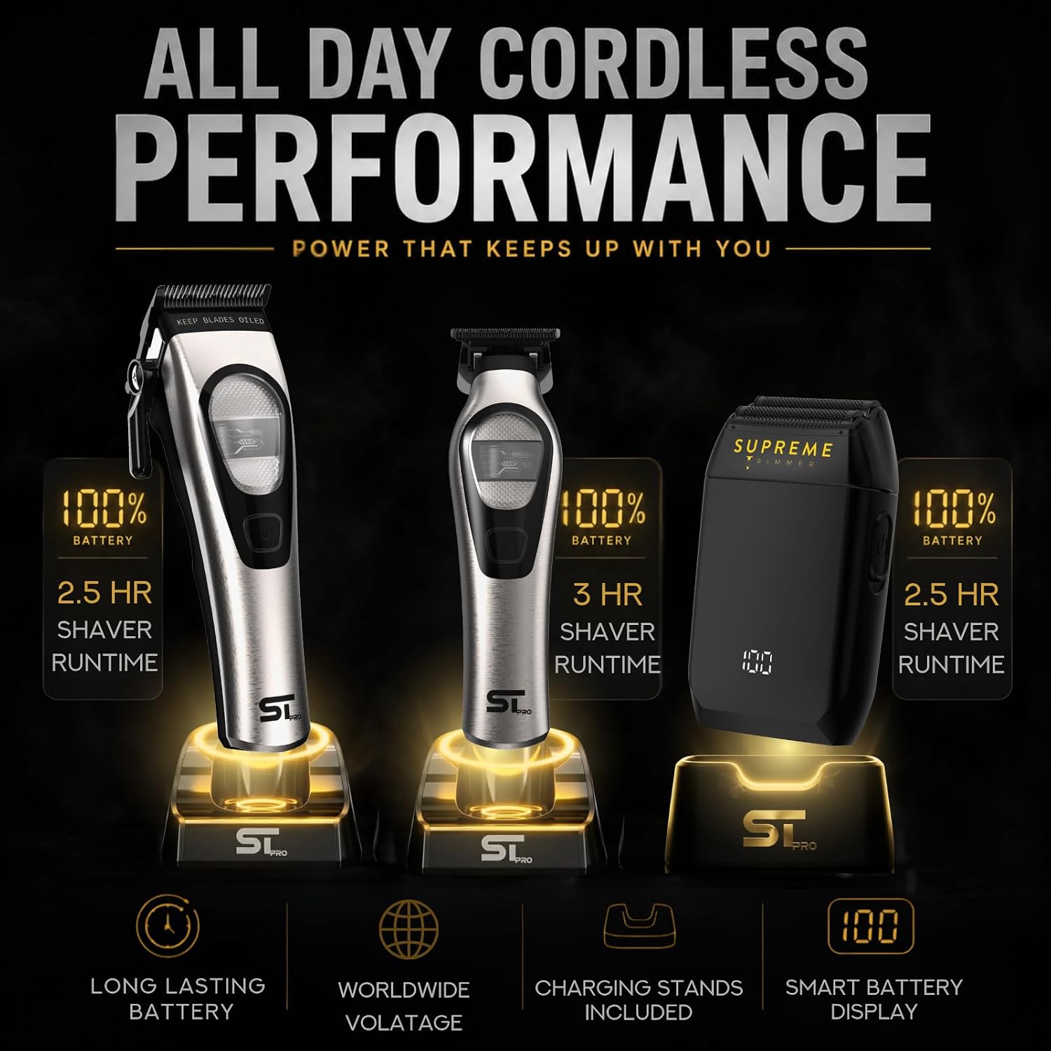 Supreme Trimmer 3-in-1 Barber Bundle | TORQ Clipper & Trimmer Kit with Crunch Foil Shaver | Professional Low Noise Mens Barber Tools with Detachable Blade Systems
