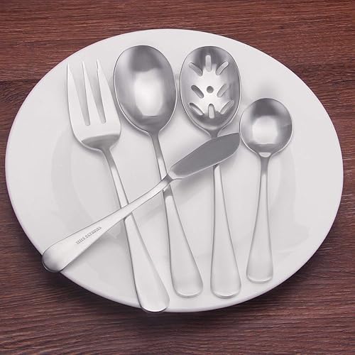 Miniatura 6 de Juego de cubiertos de 5 piezas de acero inoxidable 180, sharecook juego grande para anfitriona con borde redondo, acabado espejo, apto para