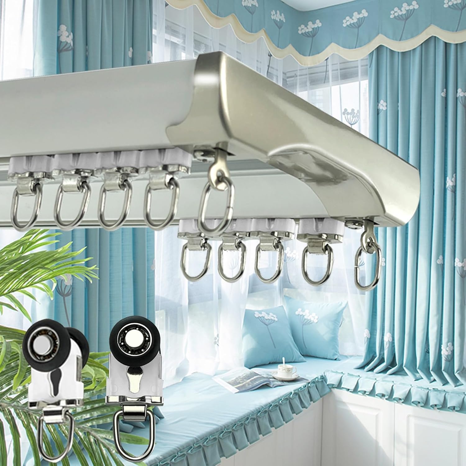 Double Curtain Track for Windows,Silent ceiling track for curtains 1-20ft length,Heavy Duty Aluminum Duty Rail Ceiling Mounted for Bedroom,Living Room,Hotel(Gray,12ft)