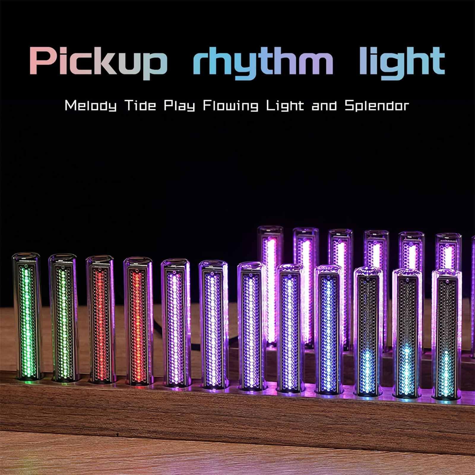ERICAT Music Spectrum Visualizer Audio Spectrum, Visualizer Music Spectral Rhythm Light Mit 12 Nixie-Röhren Und 7 Voreingestellten Modi, Walnussholzsockel Und 240 RGB Pickup Light, Für Familie, Musik