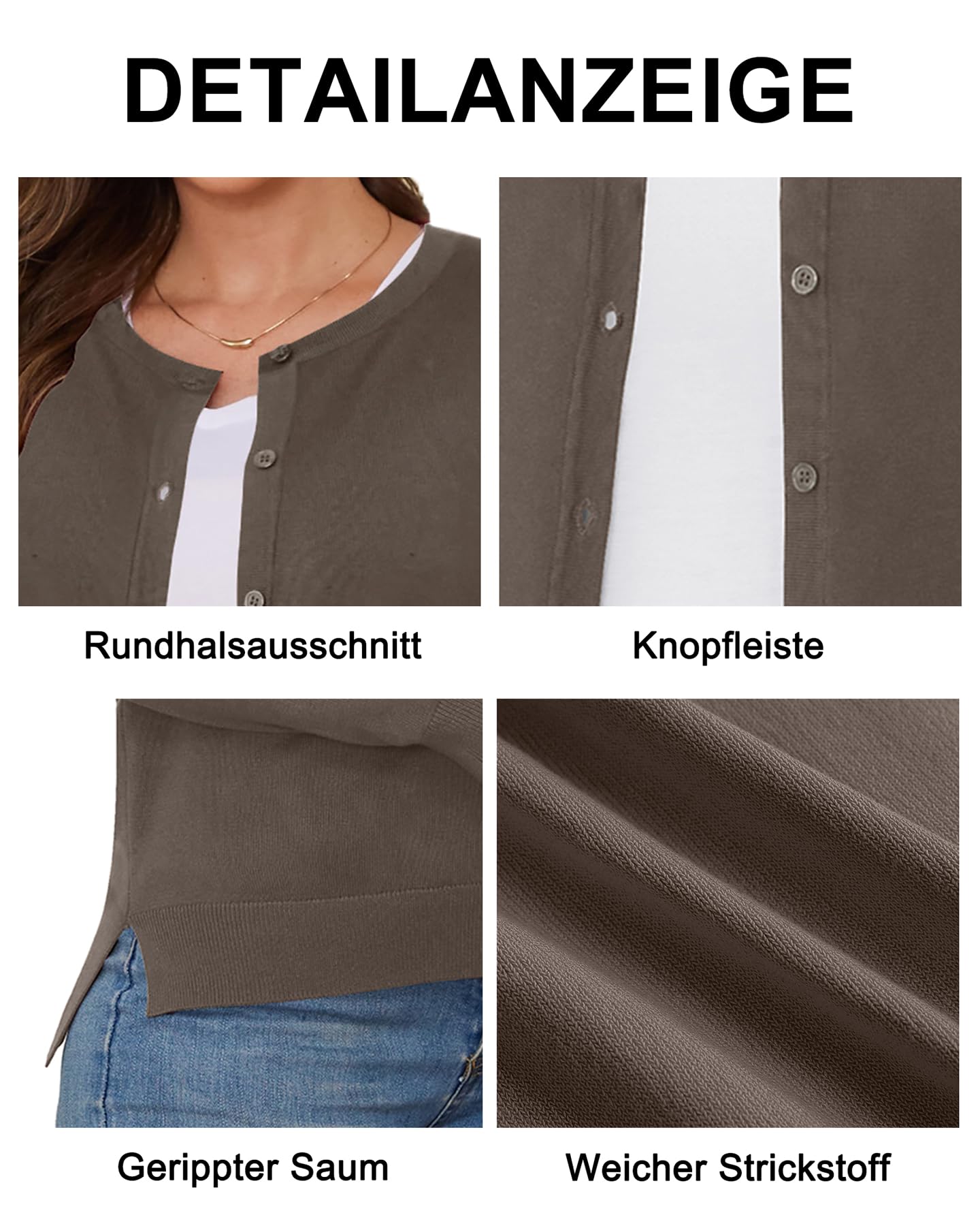 BEIGAI Chaqueta de punto ligera para mujer, monocolor, de punto, manga larga, con botones, suave, acogedora, elegante, cuello redondo, informal, chaqueta de entretiempo