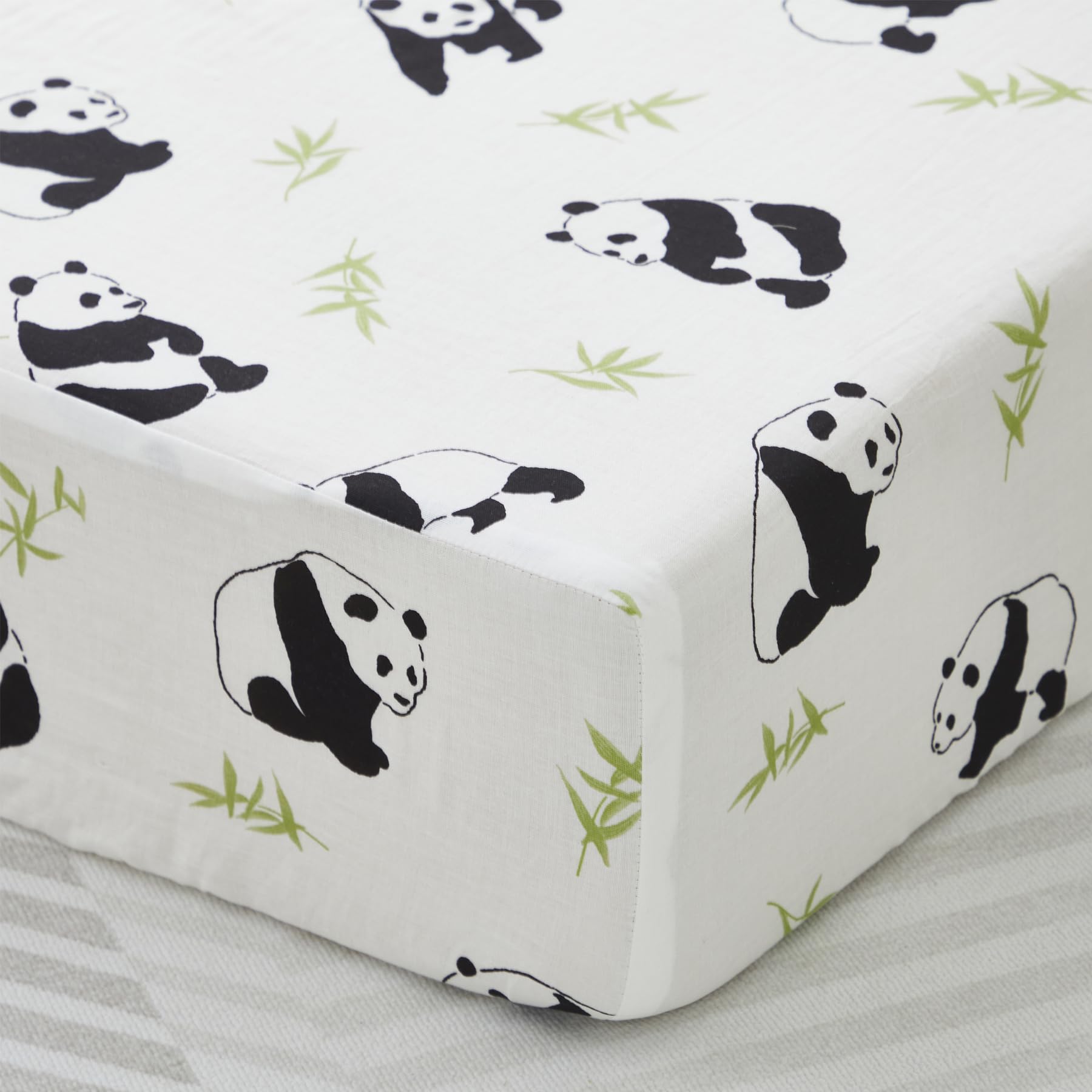 Brandream Sábanas para cuna para niños y niñas, sábana bajera ajustable para colchón de cuna estándar, sábanas impresas de panda neutro para niños, tela de gasa doble de muselina de algodón, blanco y